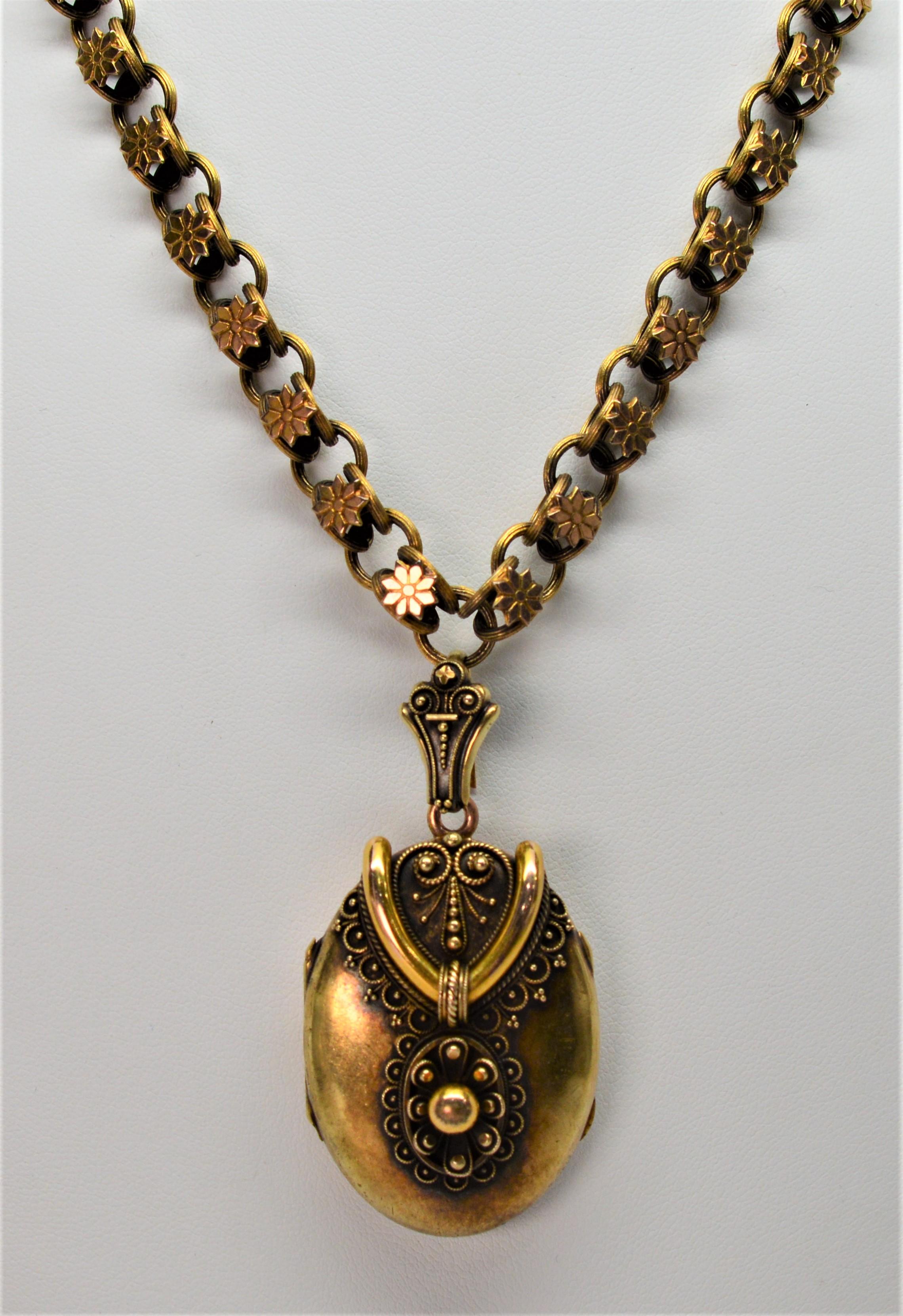 Antike antike 14 Karat Double Looped Kette Anhänger Medaillon Halskette Damen im Angebot