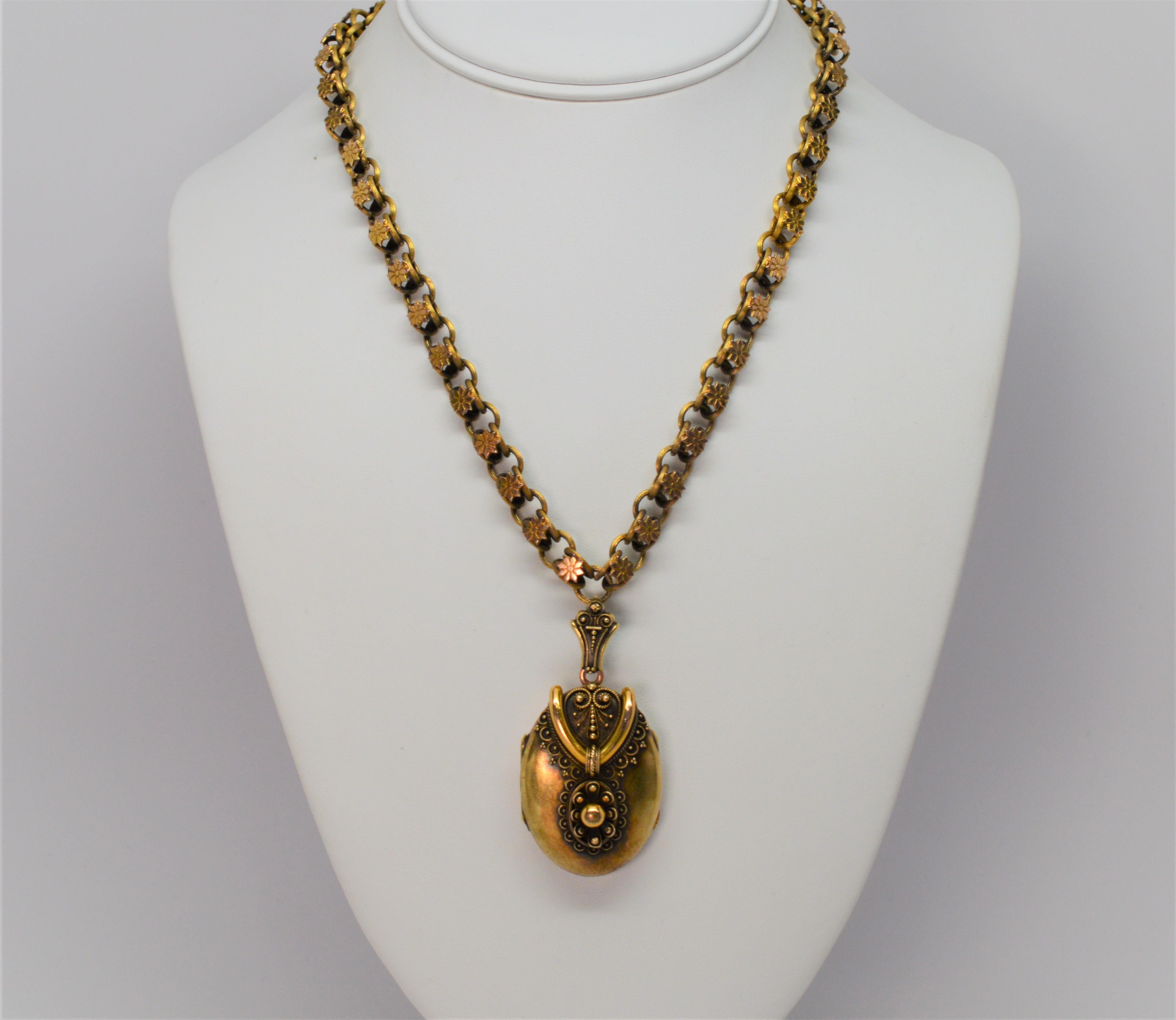 Victorian Antique 14 Karat Double Looped Chain Pendant Locket Necklace For Sale