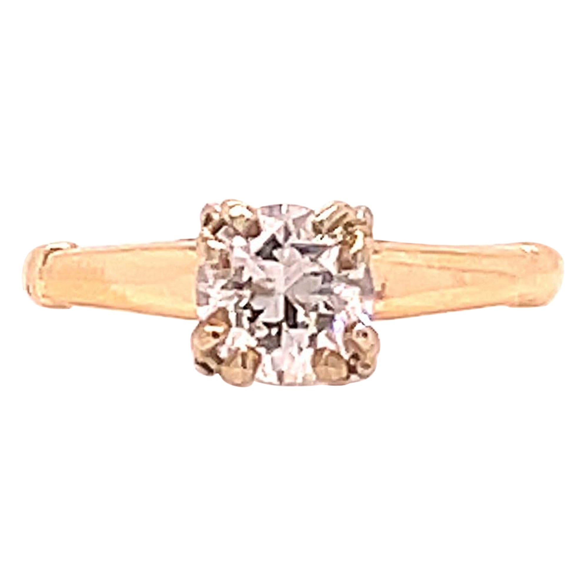 Or 14 carats et 0,73 carat antique Bague solitaire en diamant de taille européenne