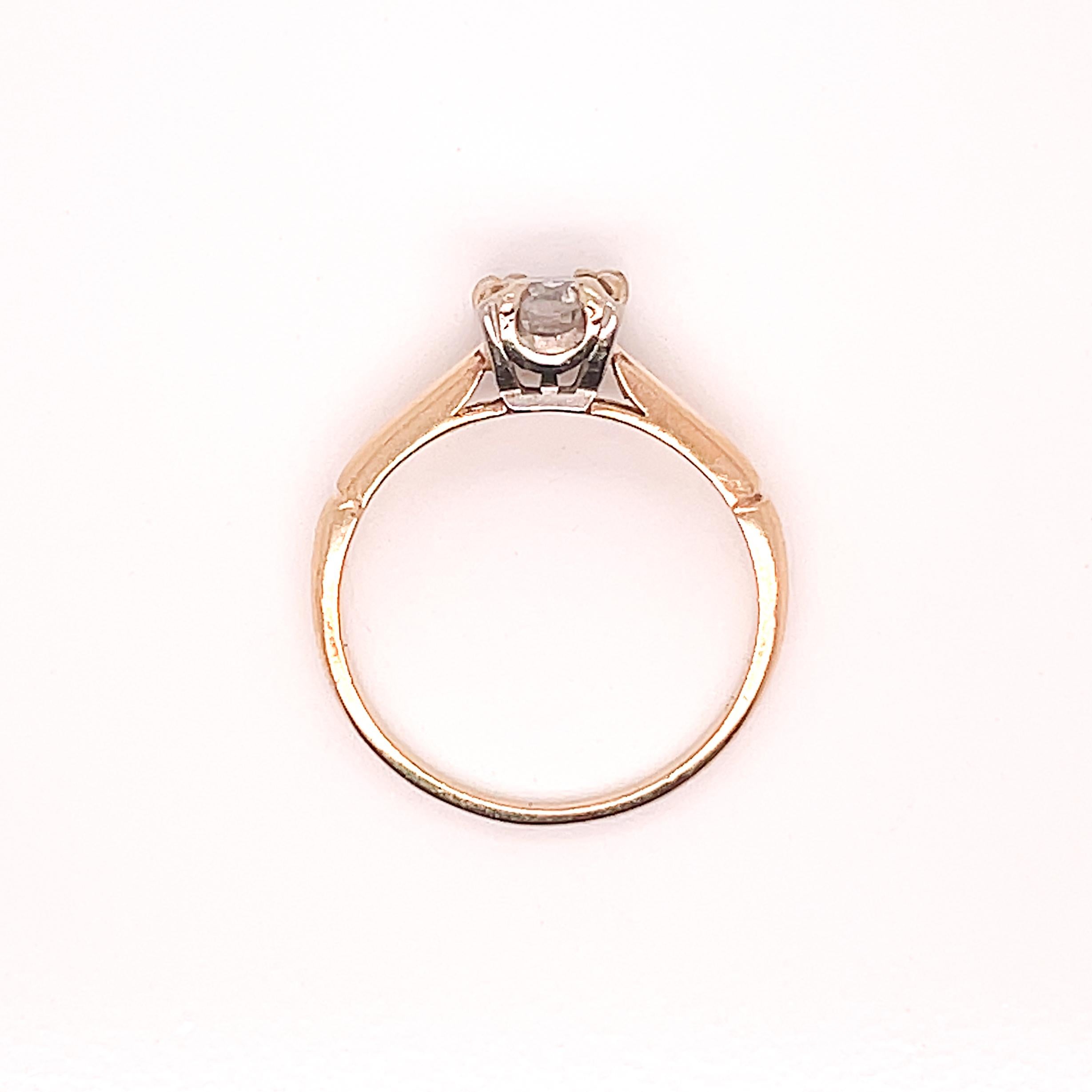 Antique 14 Karat Gold & 0.73 Ct. European Cut Diamond Solitaire Ring In Good Condition For Sale In Philadelphia, PA