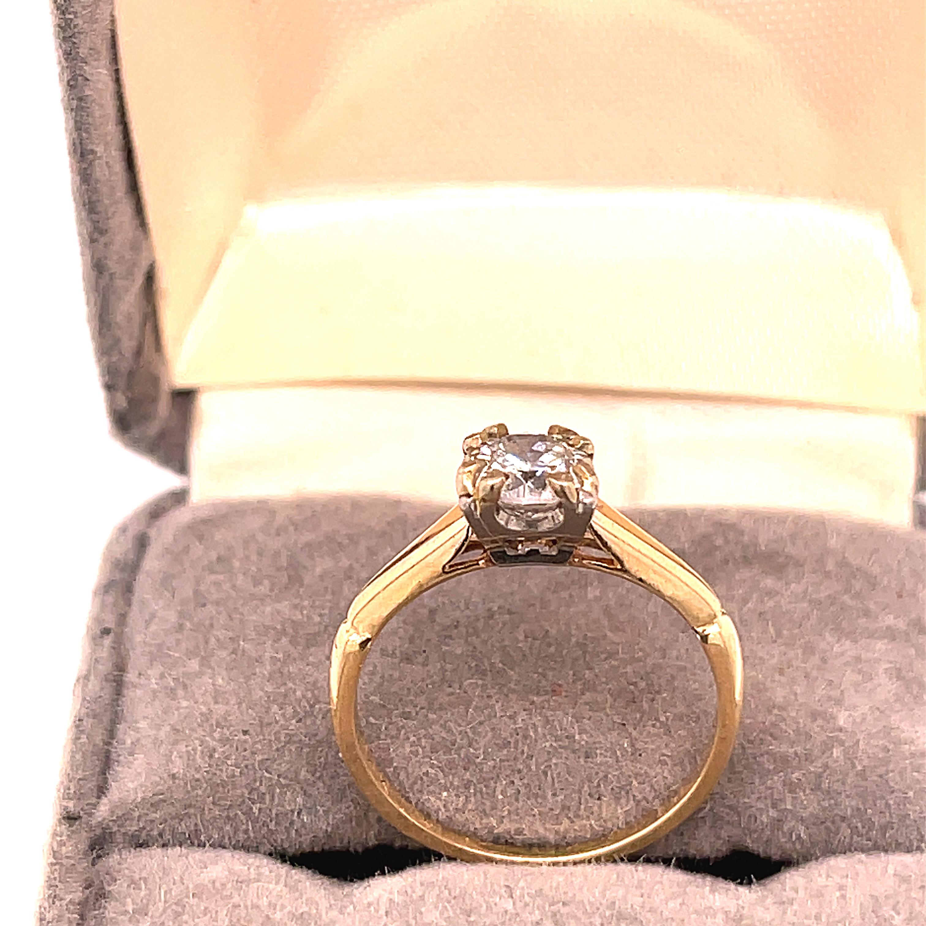 Women's Antique 14 Karat Gold & 0.73 Ct. European Cut Diamond Solitaire Ring For Sale