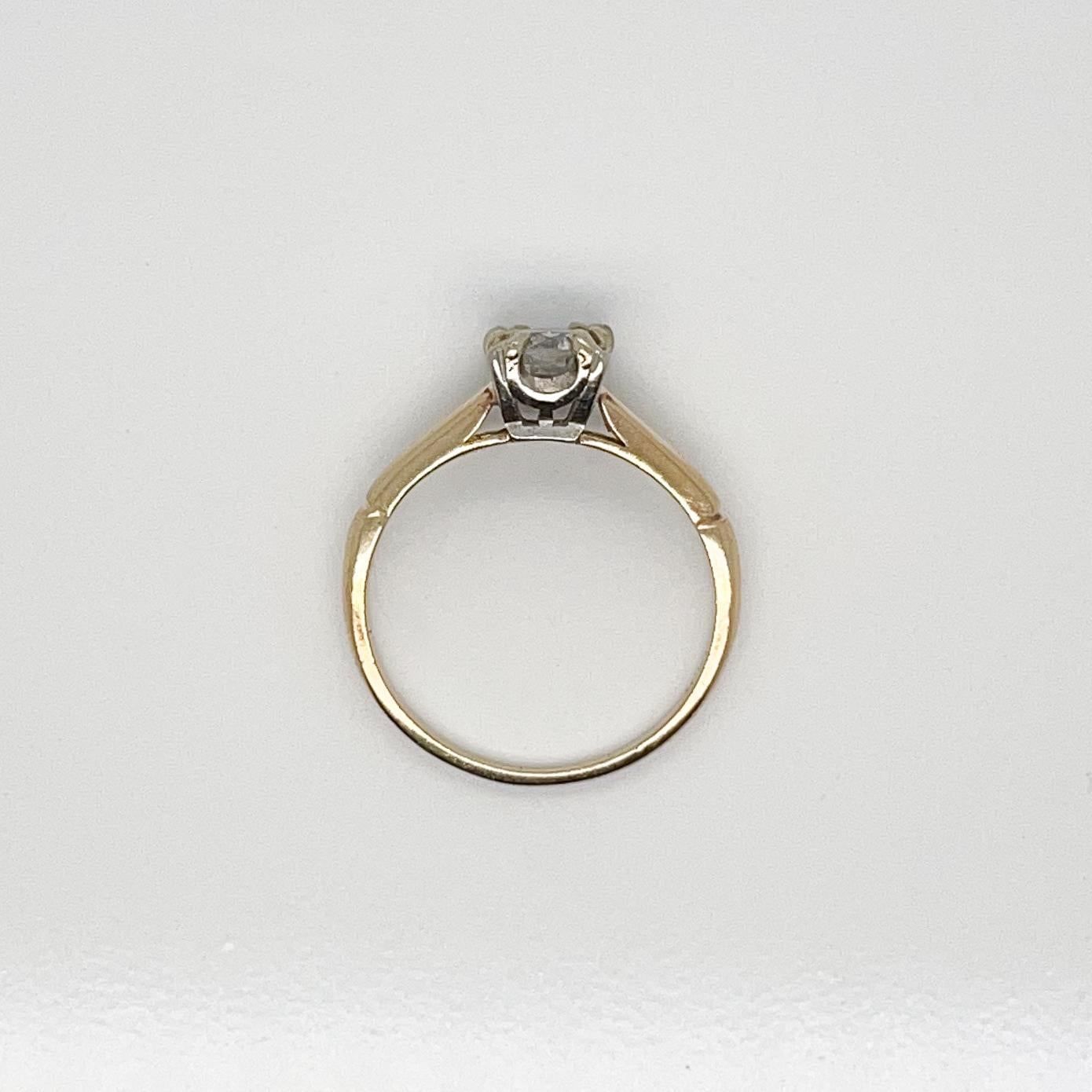 Antikes 14 Karat Gold & 0,73 Karat Platin. Solitär-Ring mit Diamant im europäischen Schliff Damen im Angebot