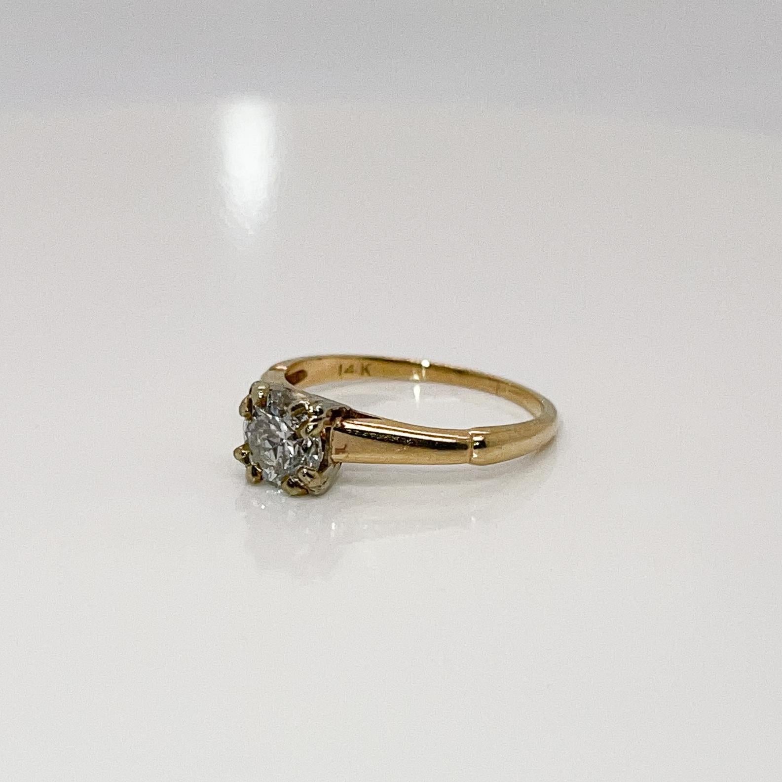 Antique 14 Karat Gold & 0.73 Ct. European Cut Diamond Solitaire Ring For Sale 3