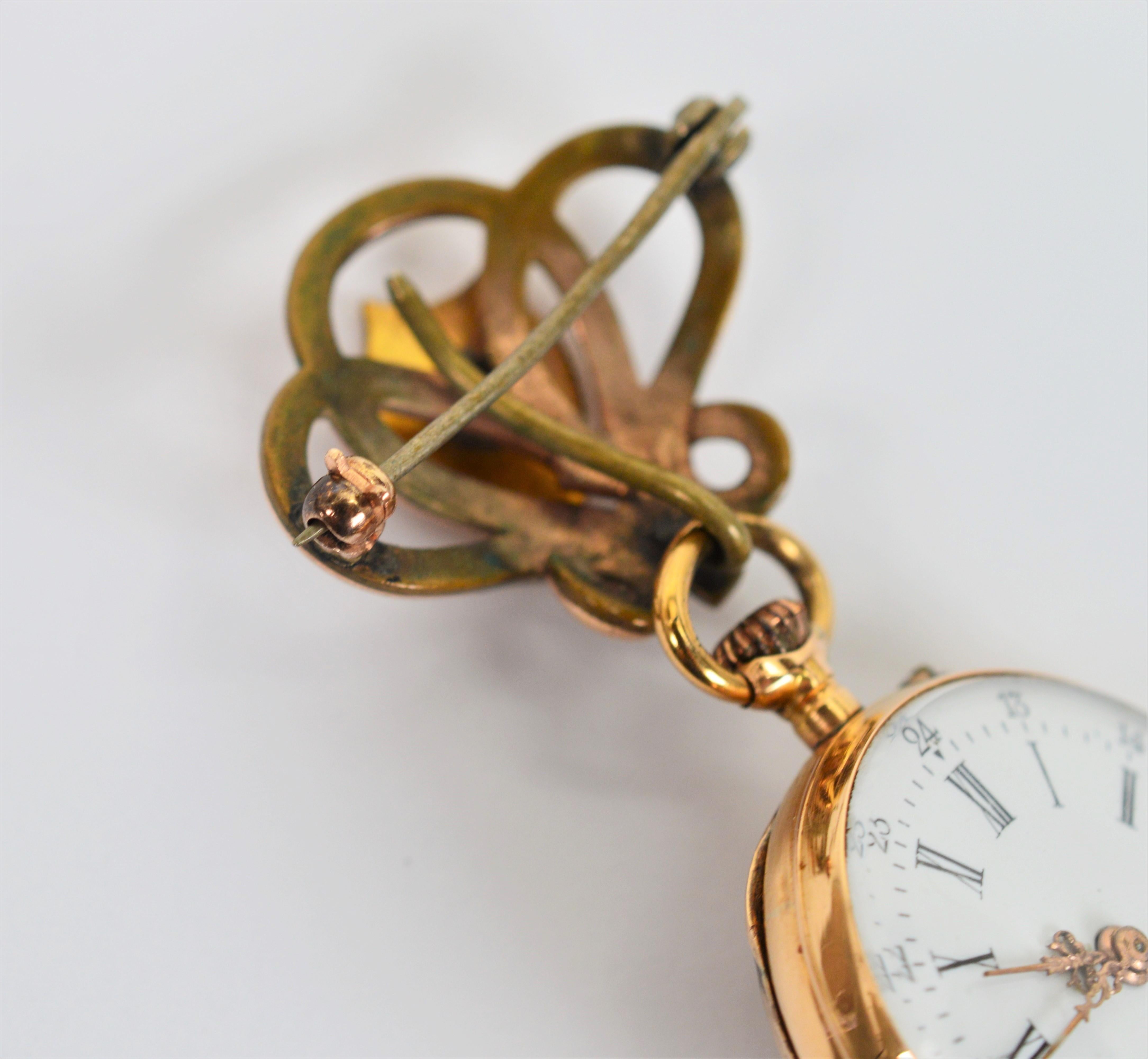 Broche ancienne en or 14 carats avec épingle de montre du XIXe siècle en vente 1