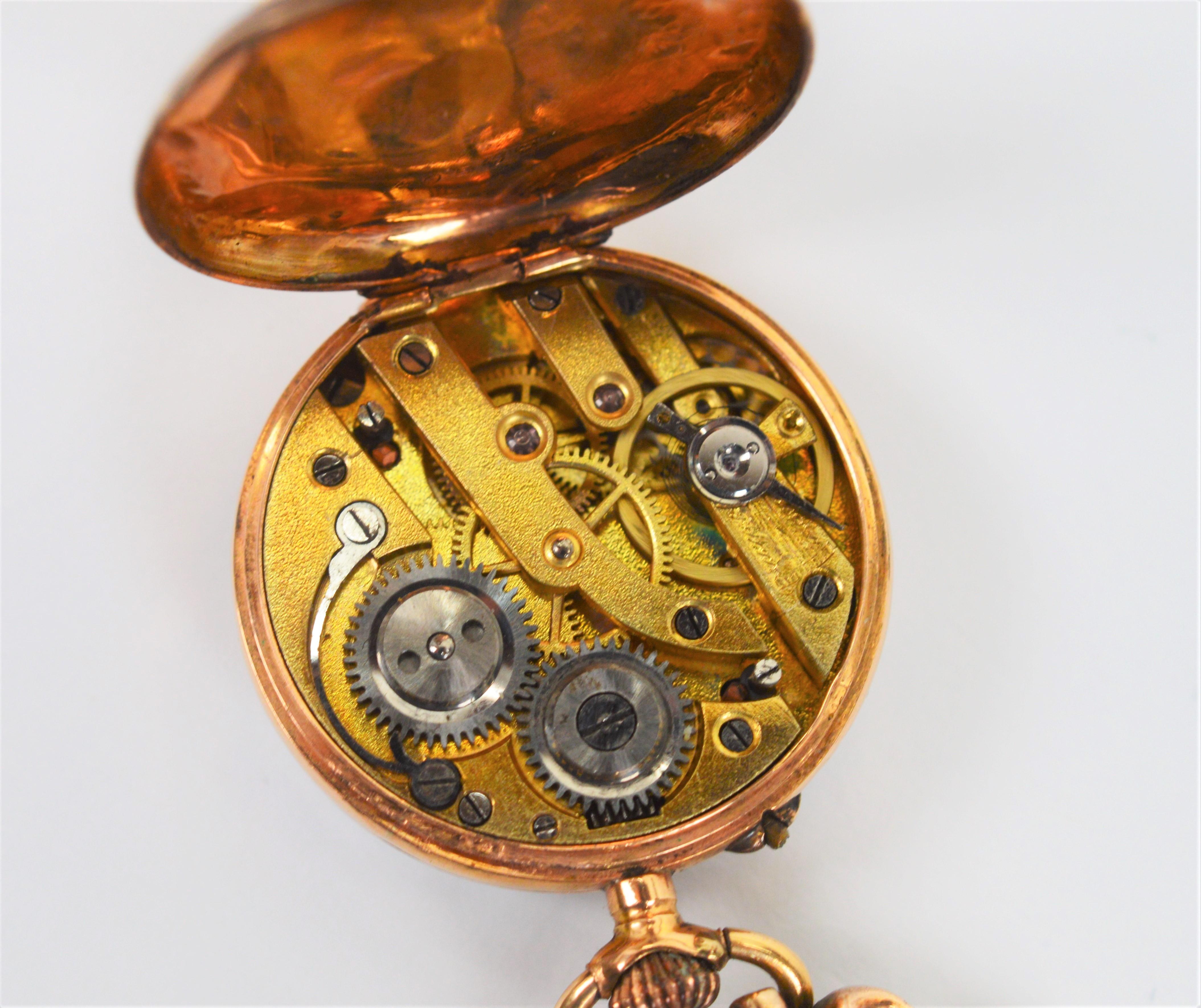 Antike 14 Karat Gold Uhren-Anstecknadelbrosche aus dem 19. Jahrhundert im Angebot 3