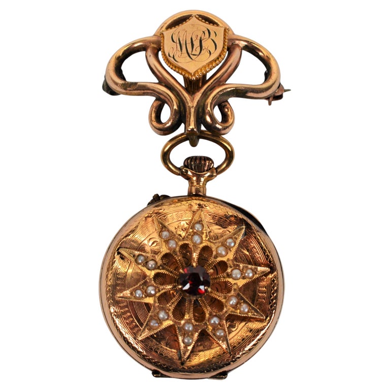 Antique 14 Karat Gold 19th Century Watch Pin Brooch For Sale at 1stDibs
