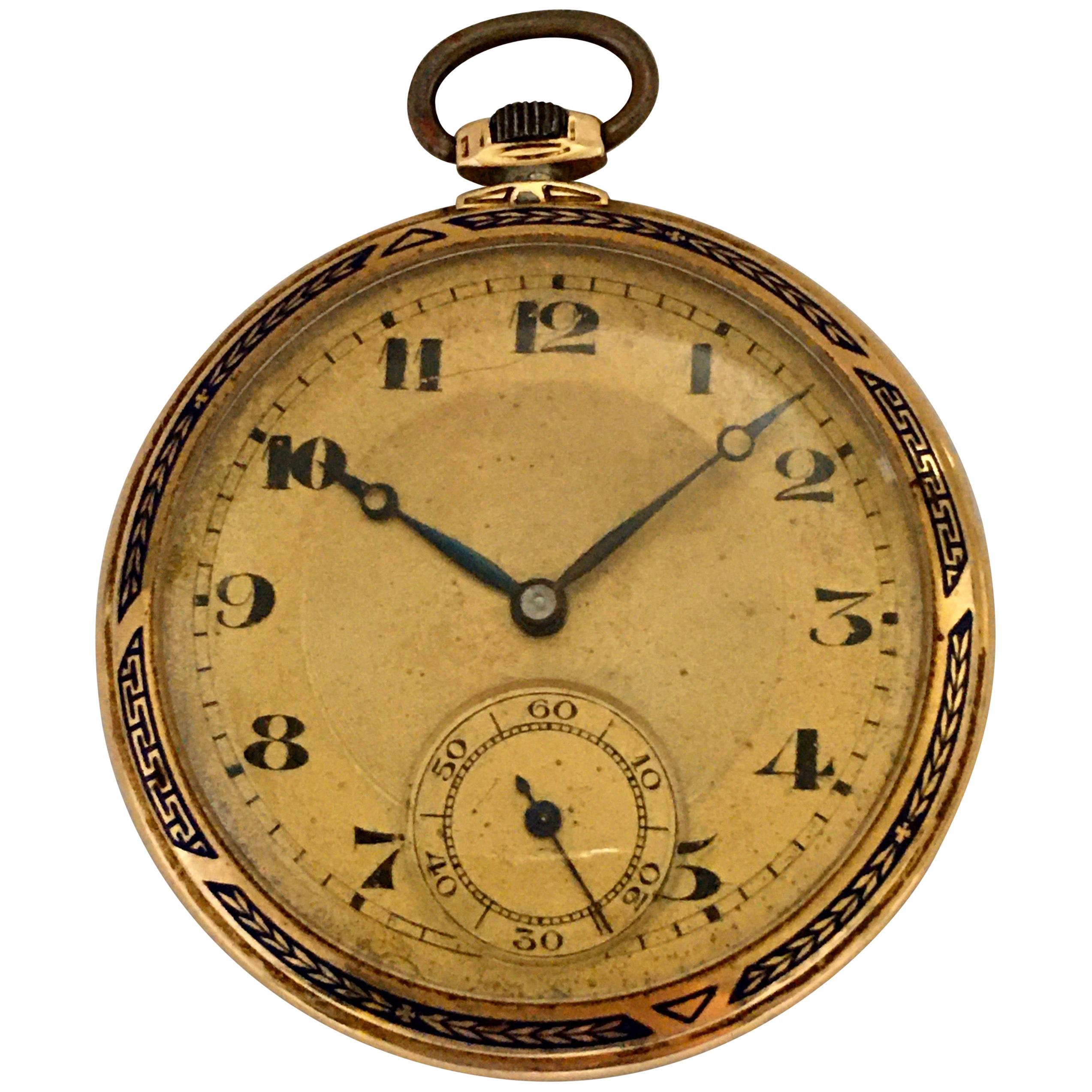 Antique 14 Karat Gold and Enamel Dress / Pocket Watch For Sale