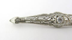 Antique 14 Karat Gold and European Diamond Filigree Bar Pin Brooch .5 Carat