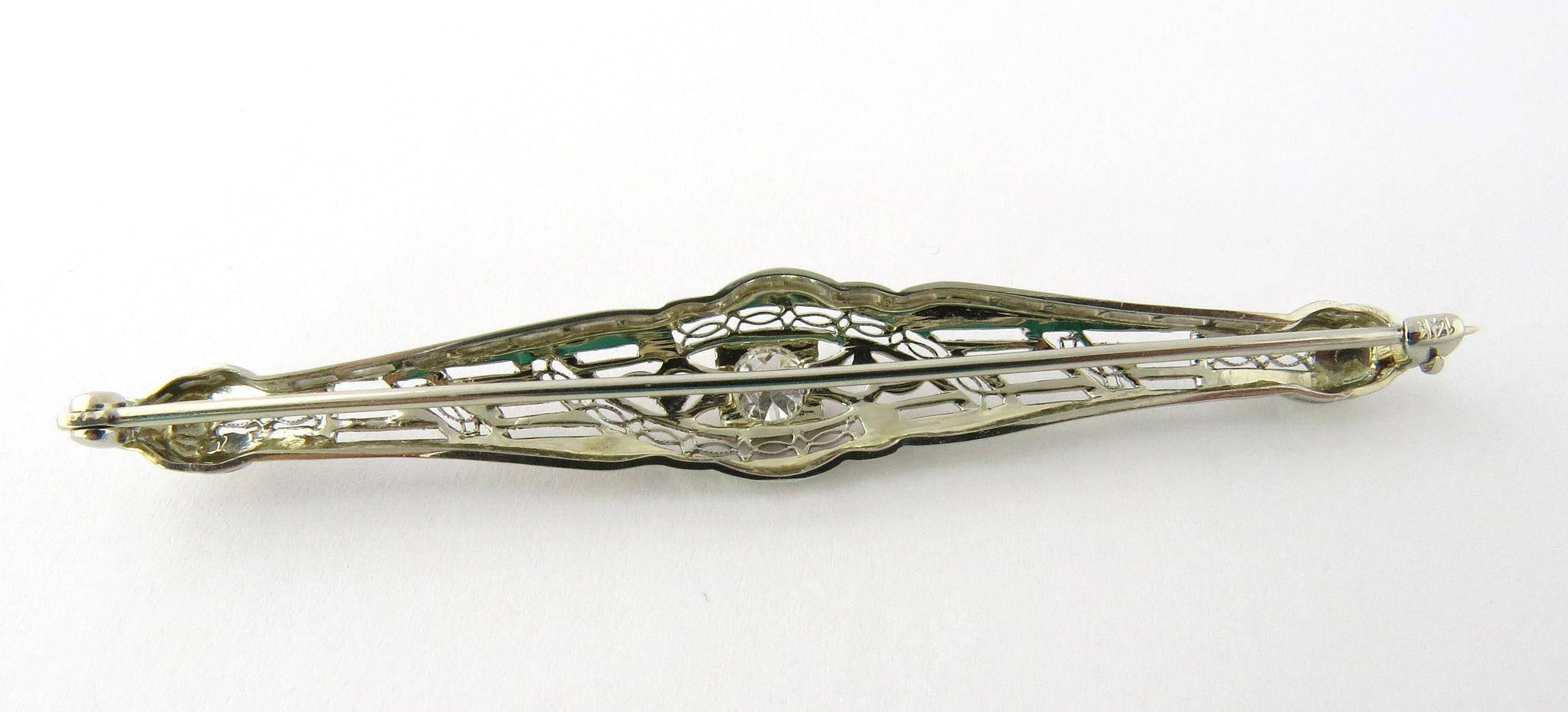 Antique 14 Karat Gold and European Diamond Filigree Bar Pin Brooch .5 Carat In Excellent Condition For Sale In Washington Depot, CT
