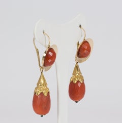 Antique 14 Karat Gold and Red Coral Earrings, Mid-19th Century