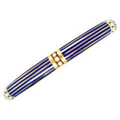 Antiker antiker 14 Karat Gold blauer Emaille-Perlen-Armreif von Riker Brothers