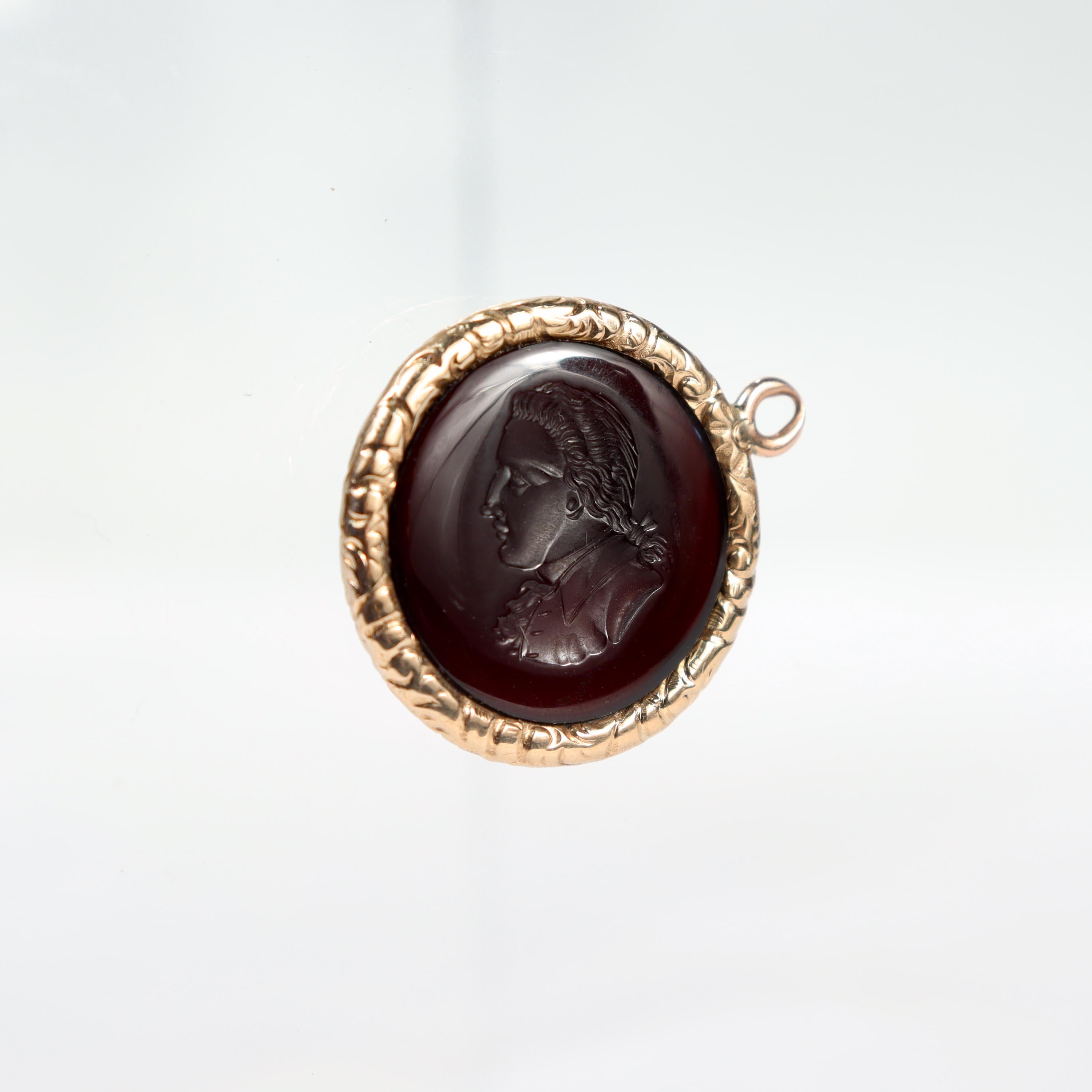 Women's or Men's Antique 14 Karat Gold & Carnelian Intaglio Charm or Pendant Fob For Sale