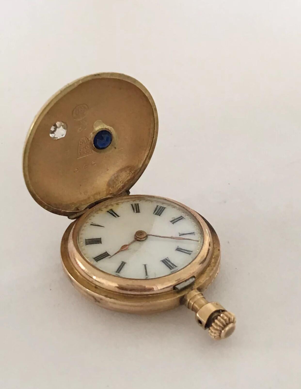 Bead Antique 14 Karat Gold, Diamond and Saphire Fob Watch For Sale
