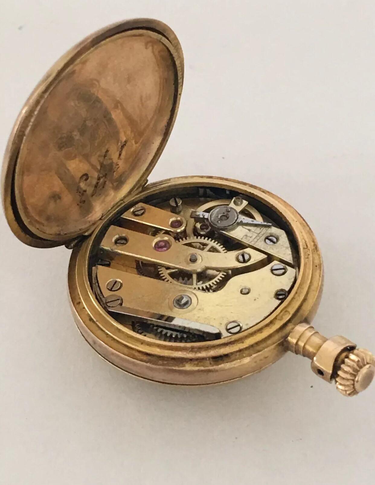 Antique 14 Karat Gold, Diamond and Saphire Fob Watch For Sale 3