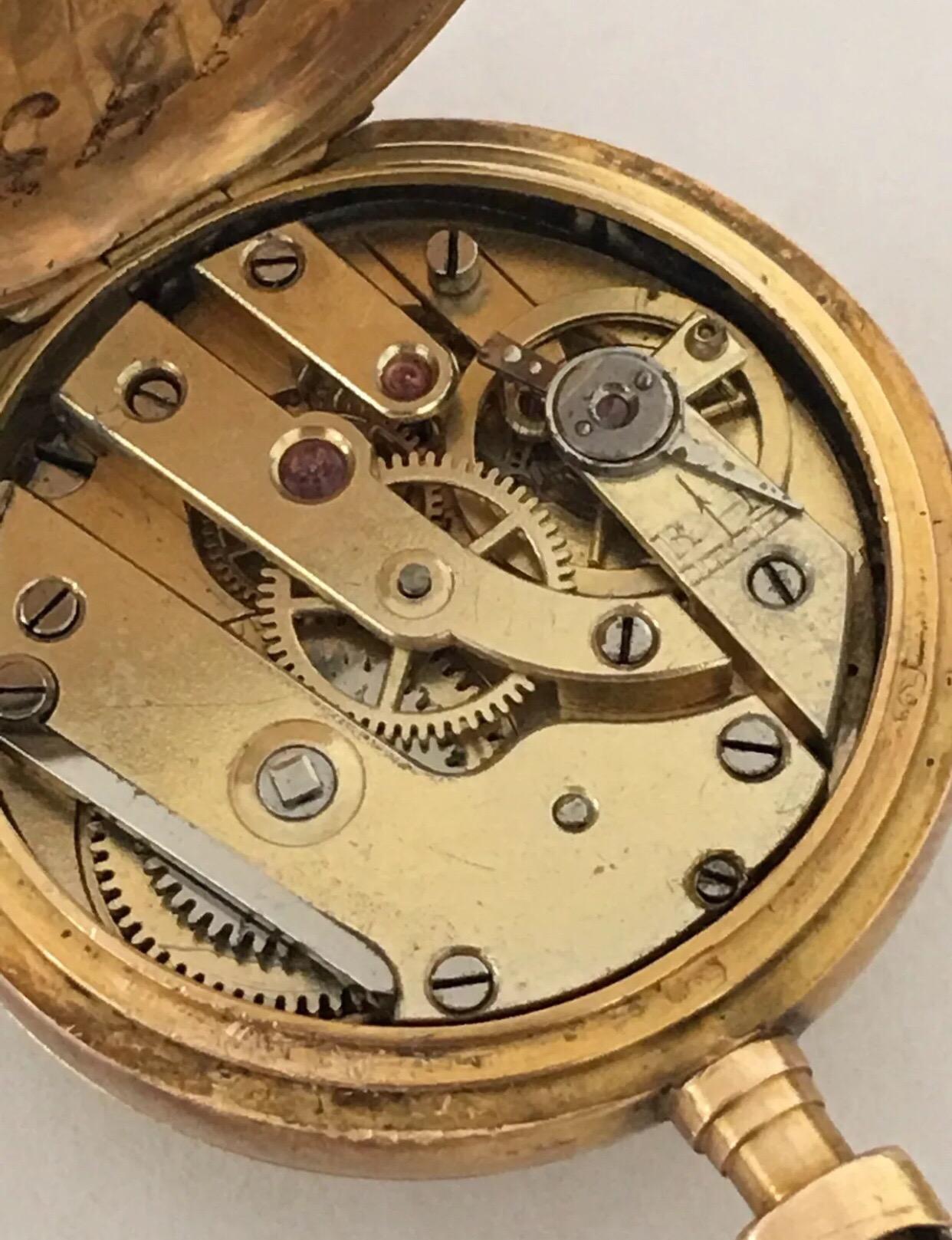 Antique 14 Karat Gold, Diamond and Saphire Fob Watch For Sale 4