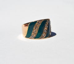 Antique 14 Karat Gold Edwardian Era Rosecut Diamond Enamel Cigar Band Ring