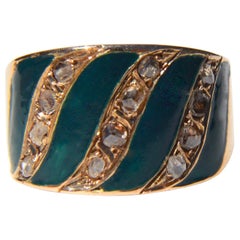 Antique 14 Karat Gold Edwardian Era Rosecut Diamond Enamel Cigar Band Ring