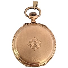 Antique 14 Karat Gold Engine Turned Case Key-Less Pendant Watch