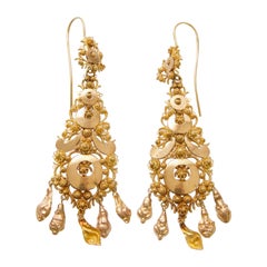 Antique 14 Karat Gold Filigree Hat Bells Chandelier Earrings