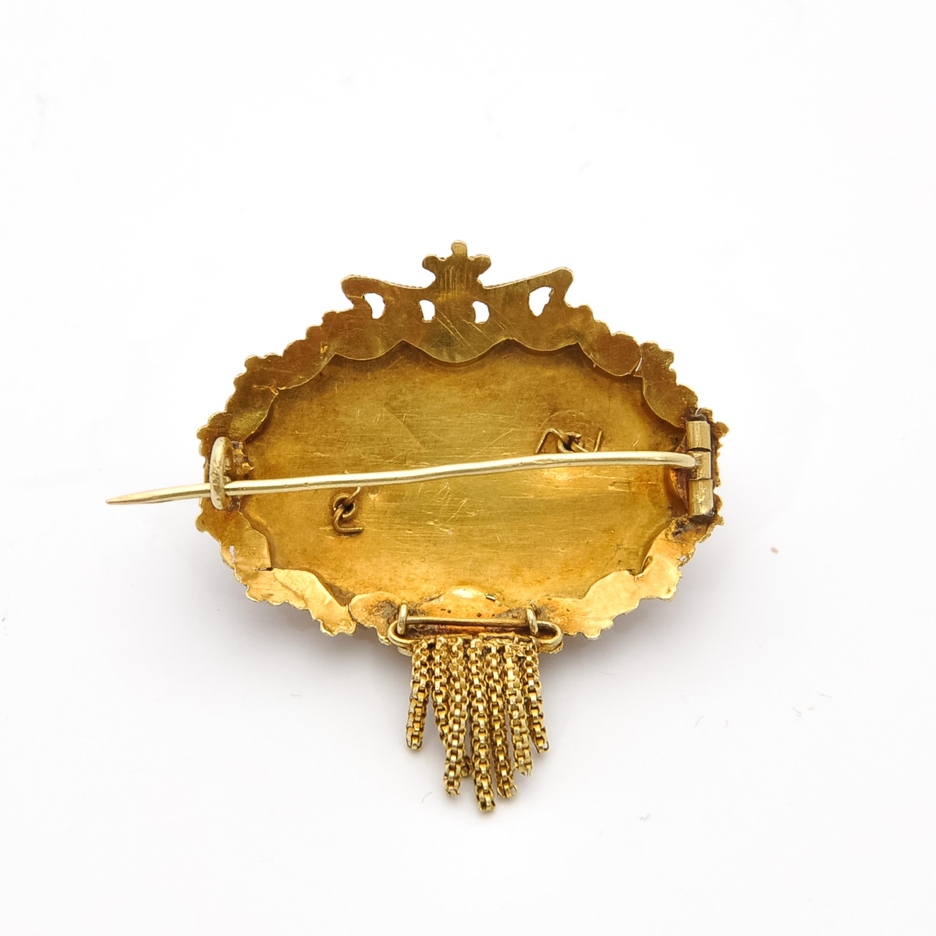Broche Cannetille à pompon en or 14K du 19e siècle antique Unisexe en vente