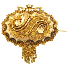 Antique 14 Karat Gold Cannetille Tassel Brooch