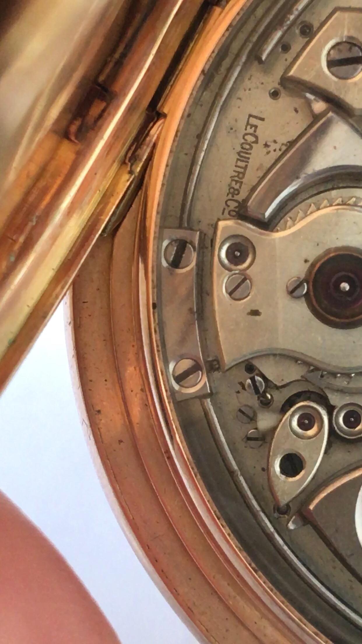 Antique 14 Karat Gold Full Hunter LeCoultre & Co. Minute Repeater Pocket Watch For Sale 6