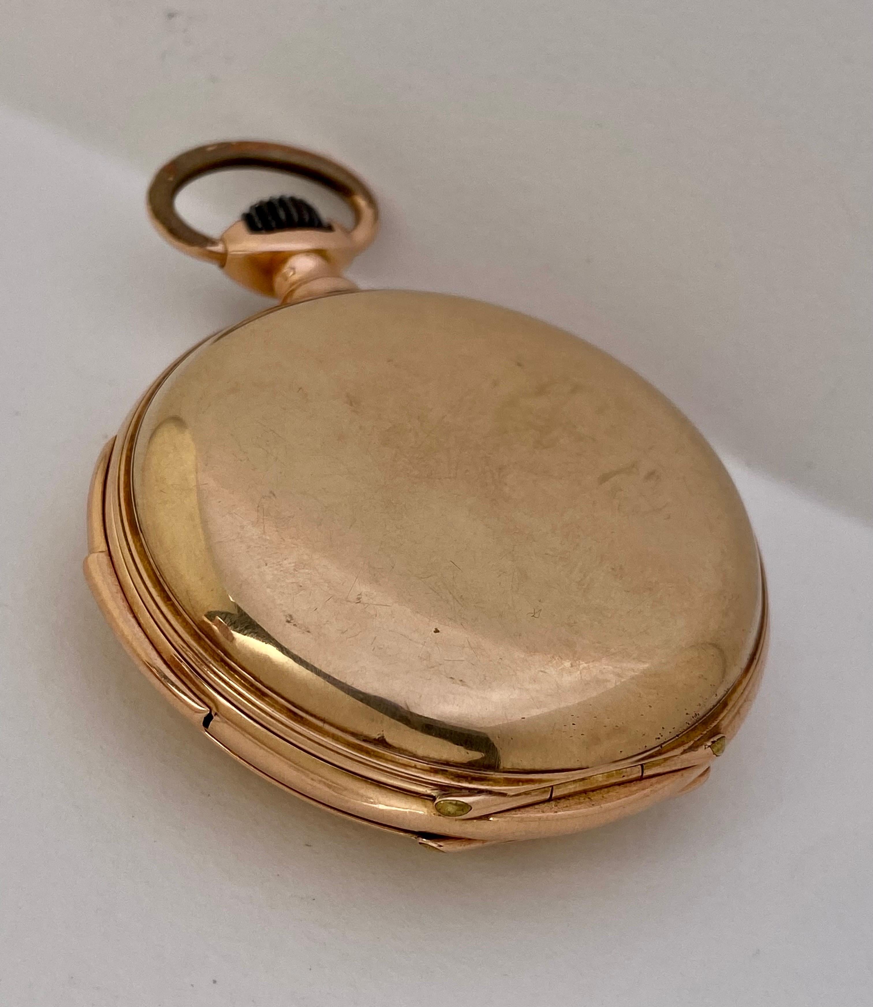 Antique 14 Karat Gold Full Hunter LeCoultre & Co. Minute Repeater Pocket Watch For Sale 7