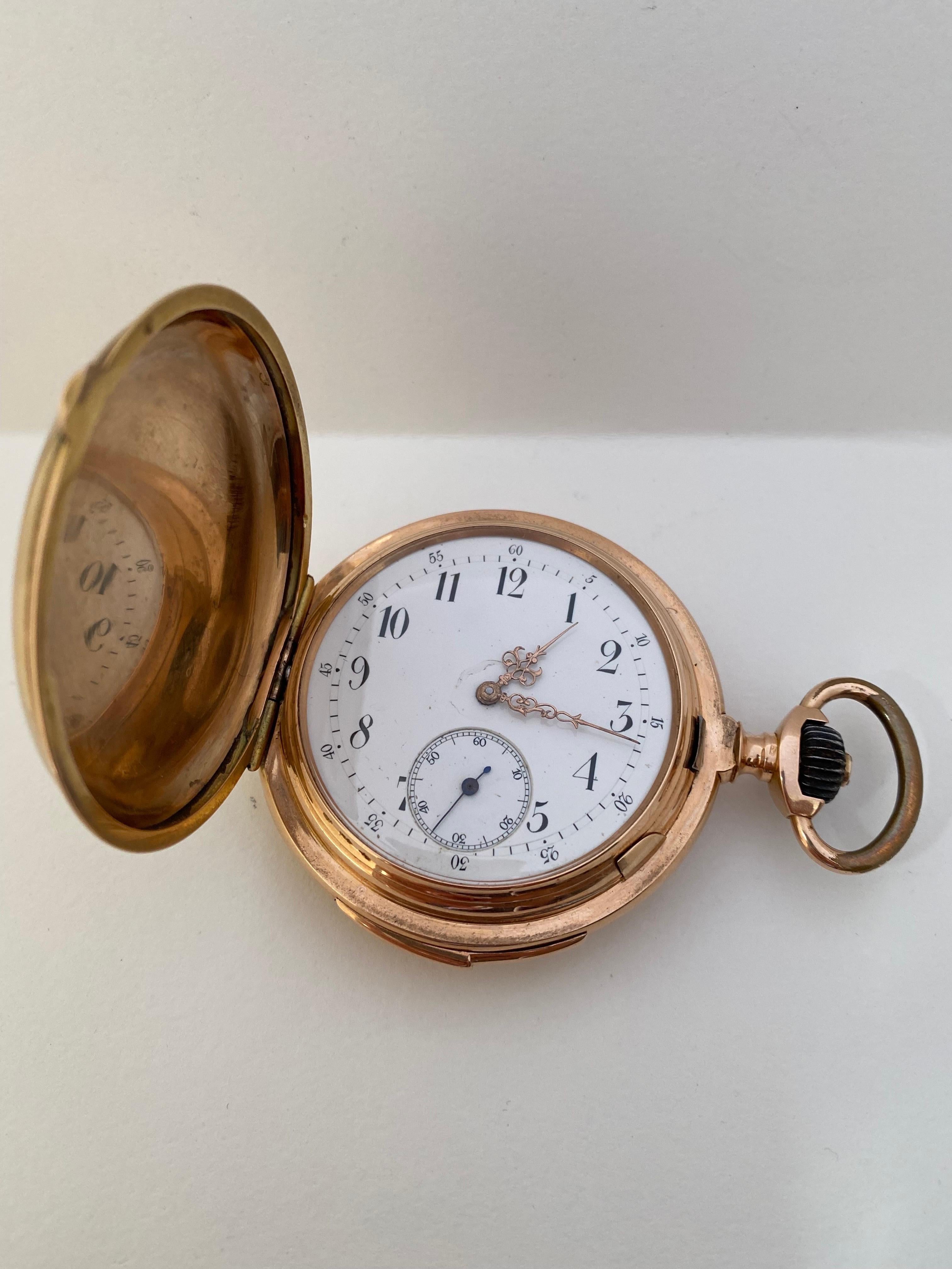Antique 14 Karat Gold Full Hunter LeCoultre & Co. Minute Repeater Pocket Watch For Sale 8