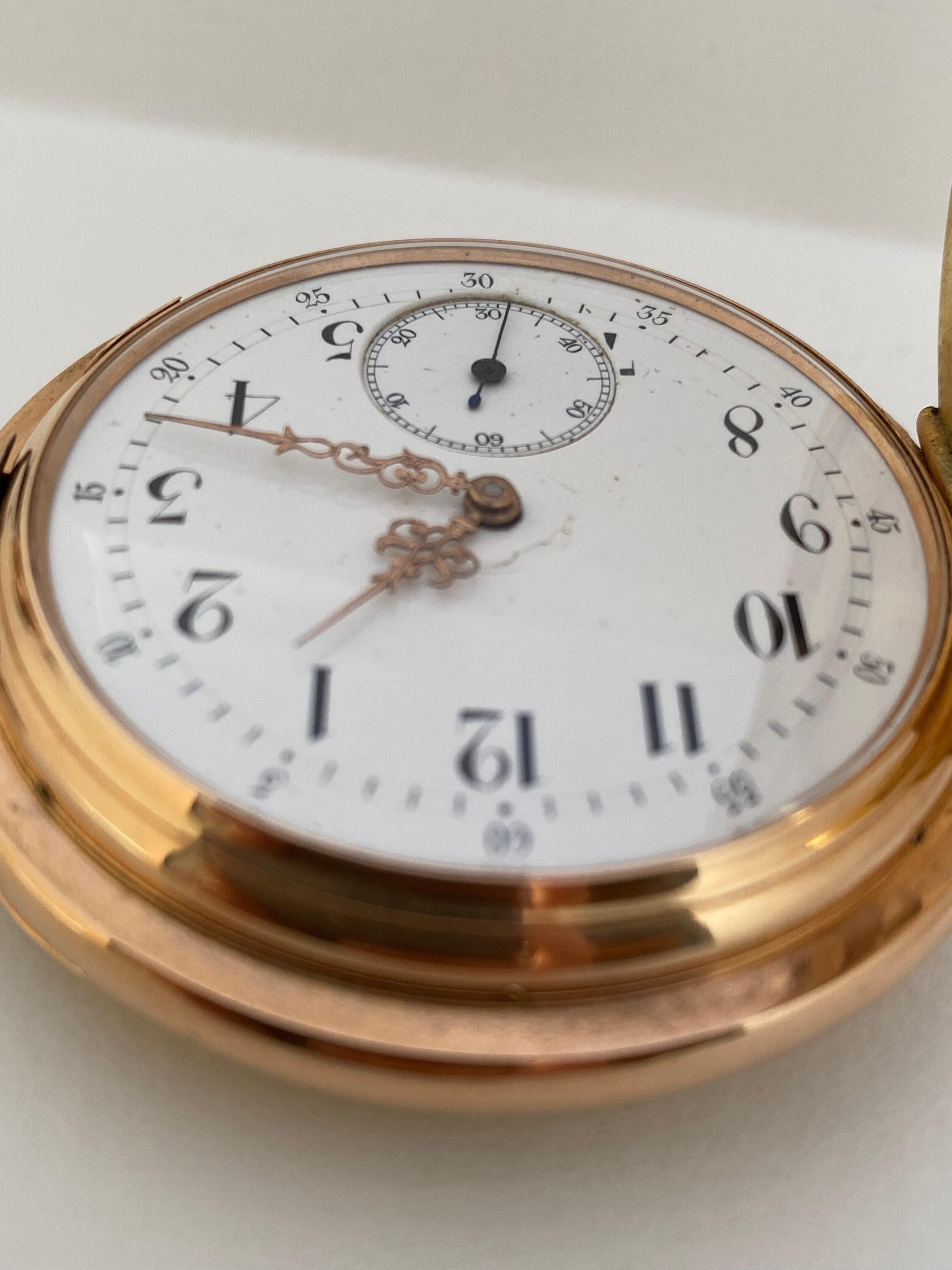 Antique 14 Karat Gold Full Hunter LeCoultre & Co. Minute Repeater Pocket Watch For Sale 10