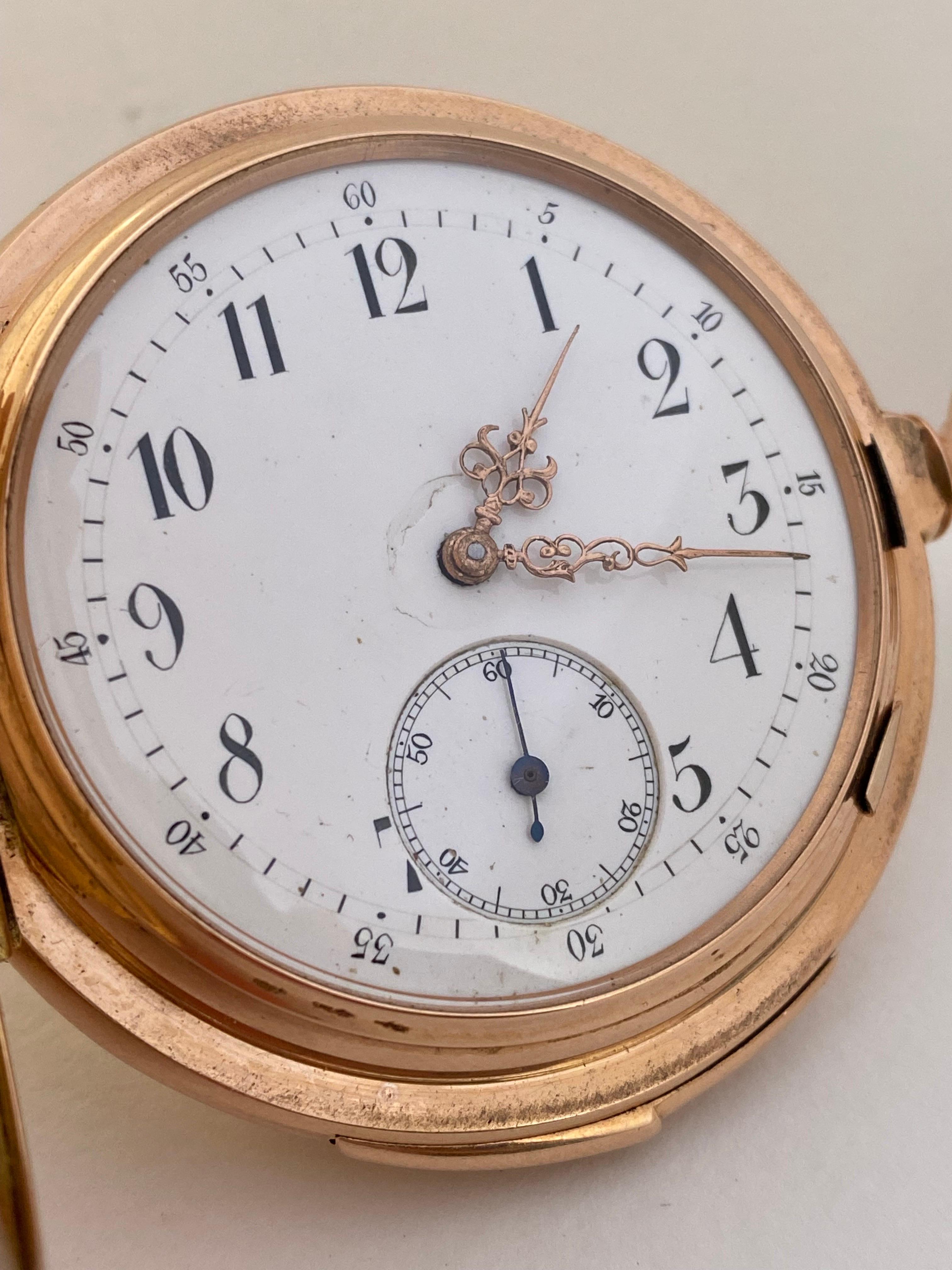 Antique 14 Karat Gold Full Hunter LeCoultre & Co. Minute Repeater Pocket Watch For Sale 11
