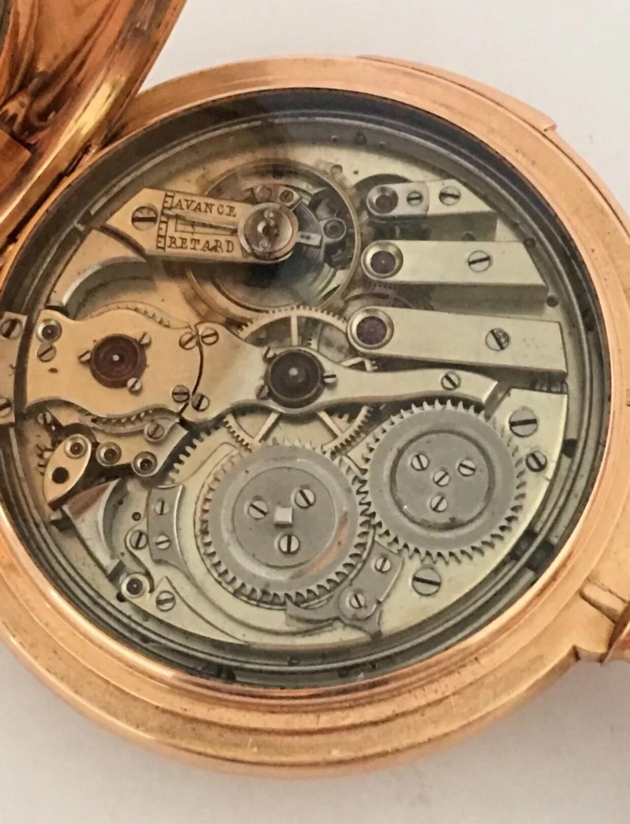 Antique 14 Karat Gold Full Hunter LeCoultre & Co. Minute Repeater Pocket Watch In Good Condition For Sale In Carlisle, GB