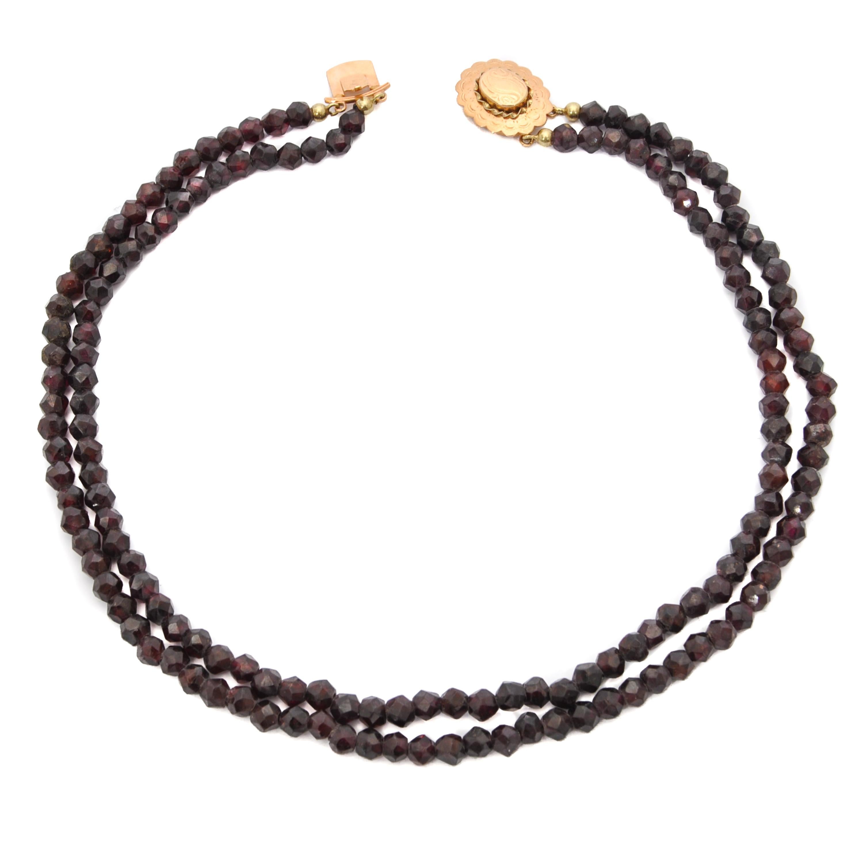 Bead Antique 14 Karat Gold Garnet Bracelet and Necklace Set