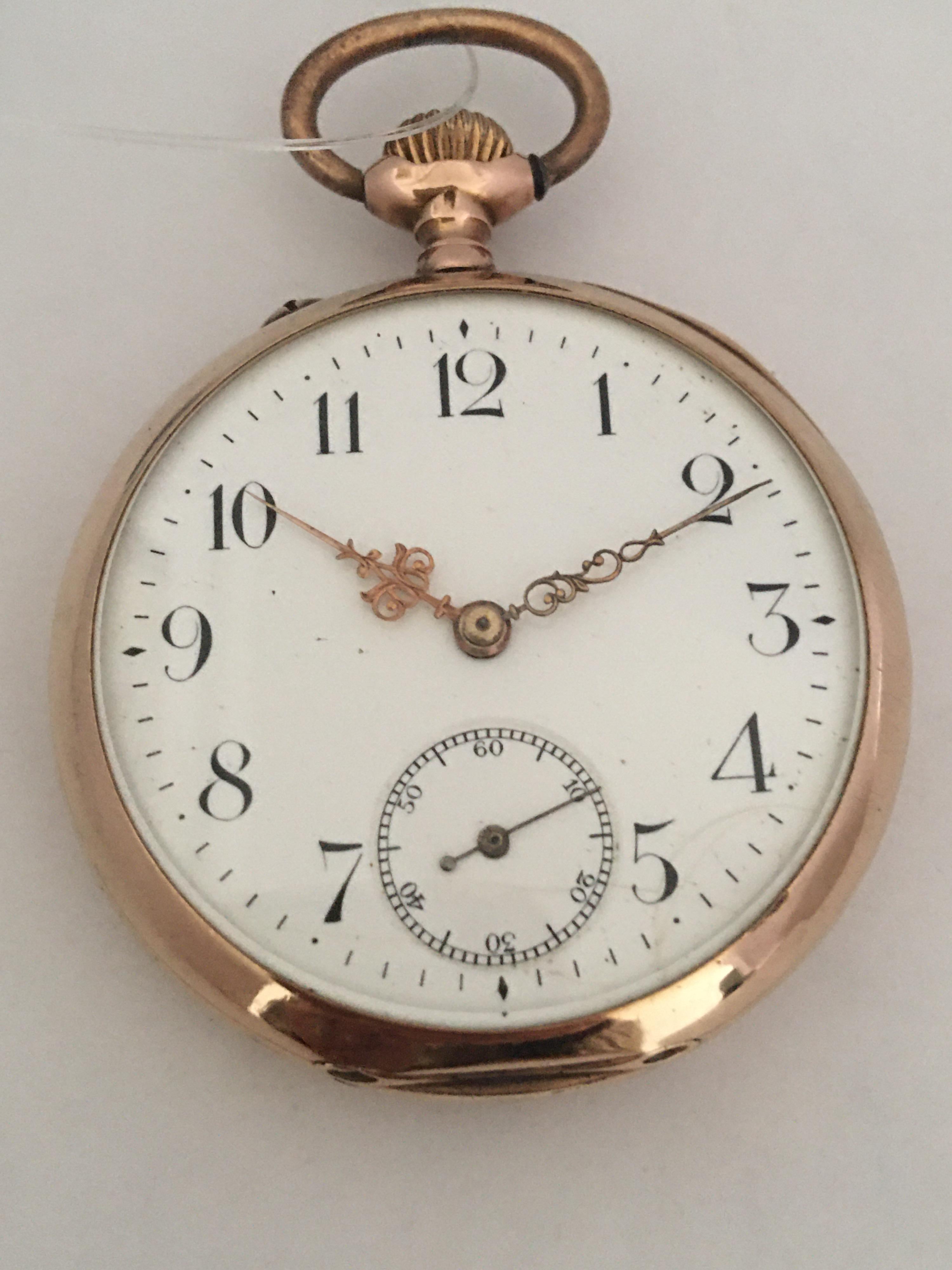 Antike antike Taschenuhr aus 14 Karat Gold, schlüsselloser Aufzug im Angebot 10