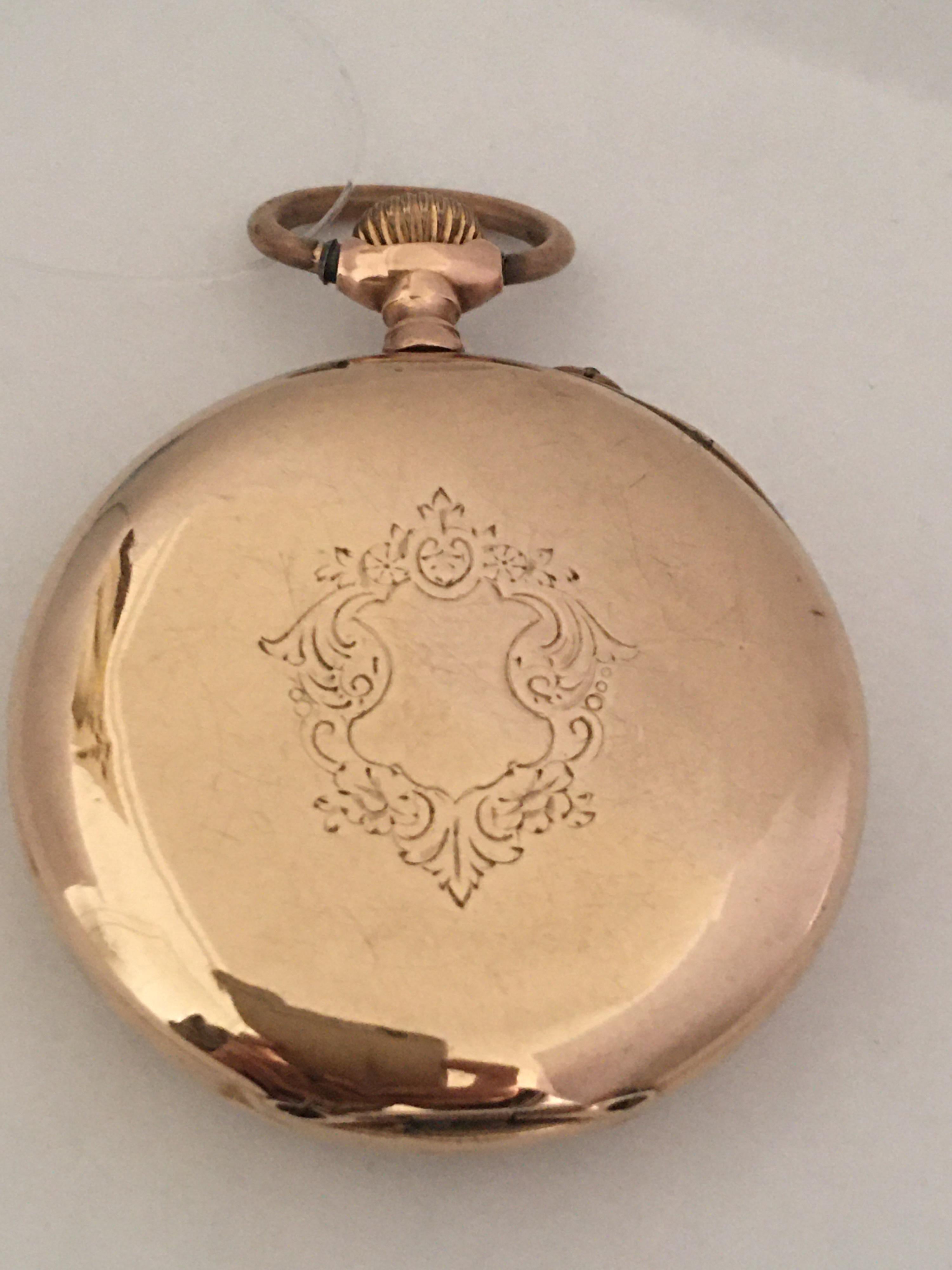 Antike antike Taschenuhr aus 14 Karat Gold, schlüsselloser Aufzug im Angebot 11
