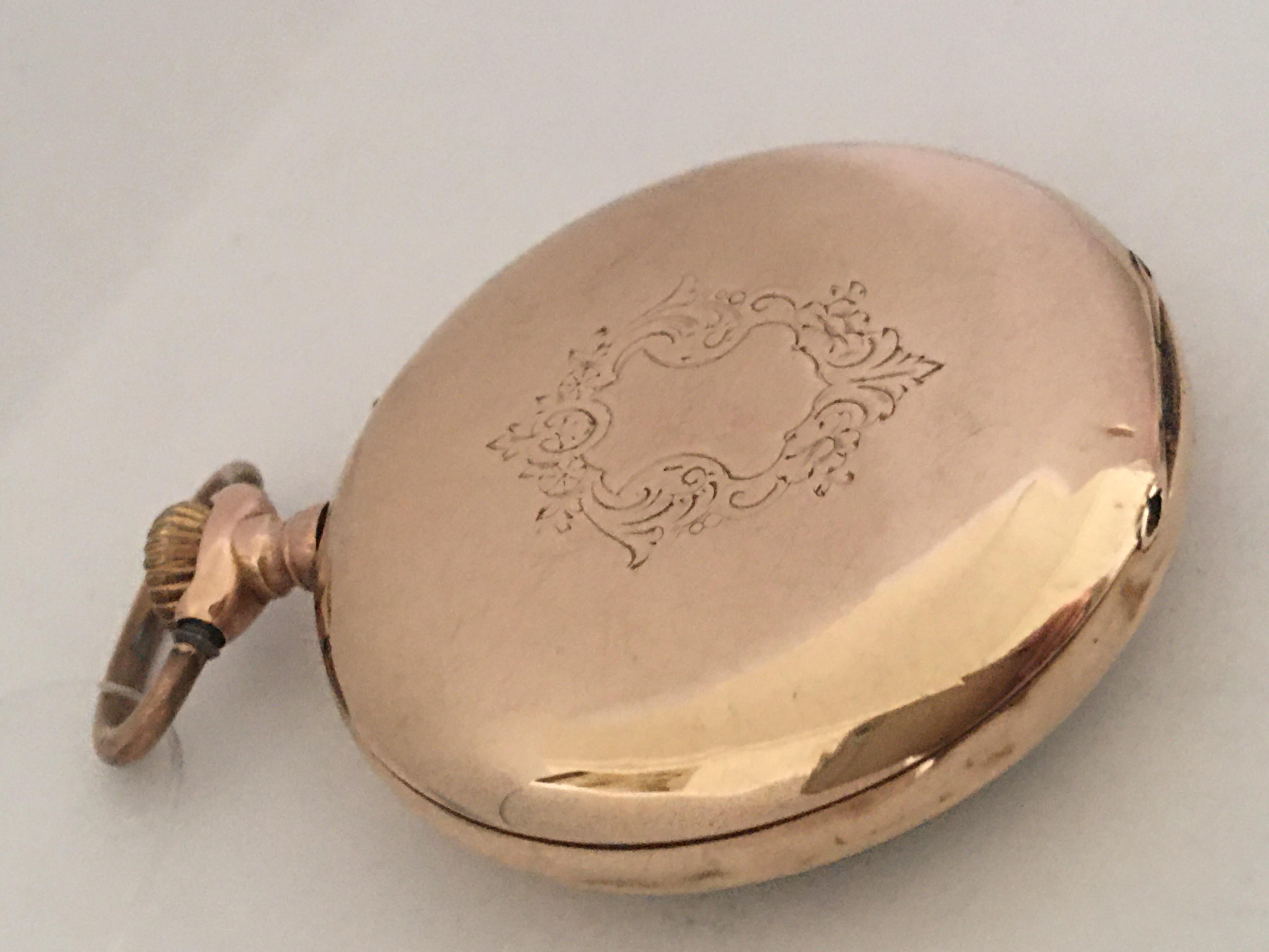 Antike antike Taschenuhr aus 14 Karat Gold, schlüsselloser Aufzug im Angebot 12
