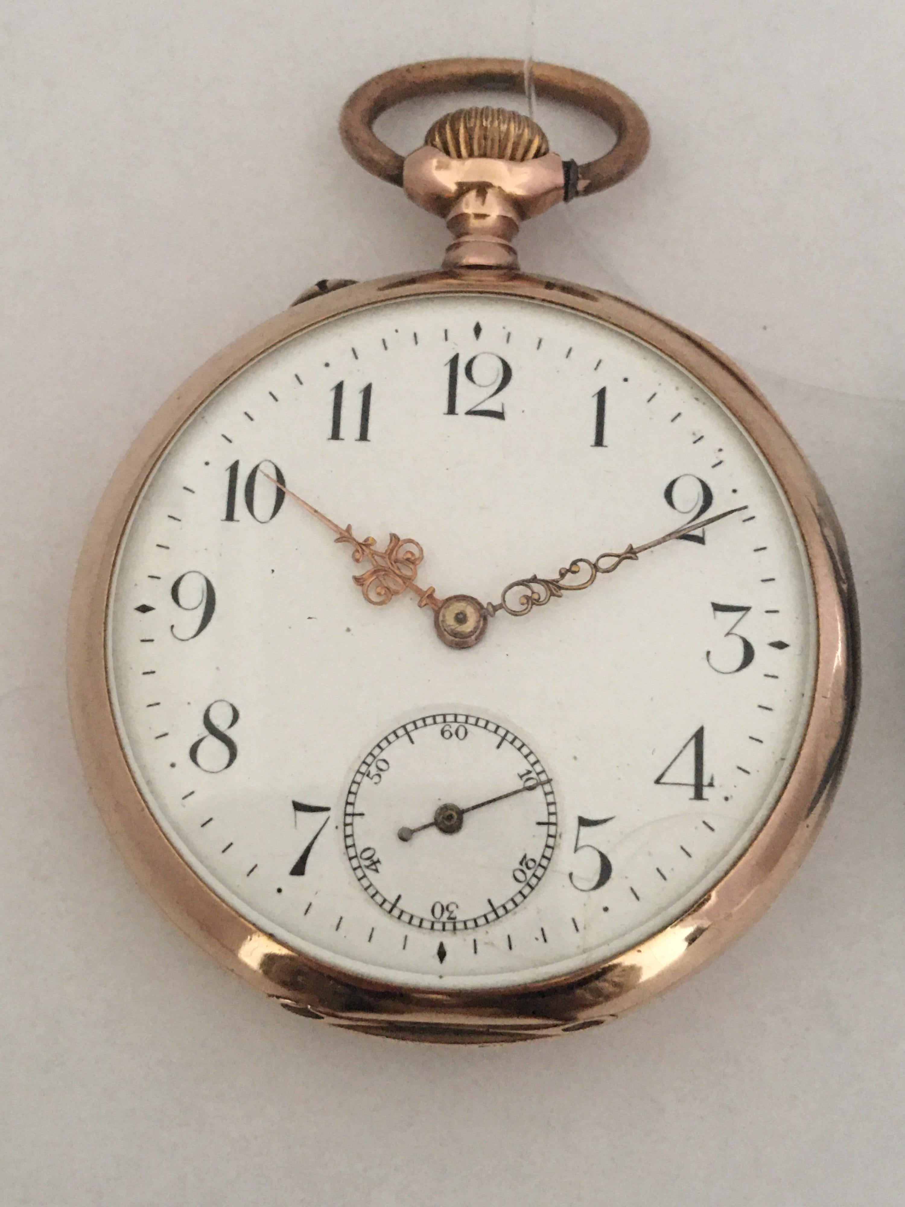 Antike antike Taschenuhr aus 14 Karat Gold, schlüsselloser Aufzug im Angebot 13