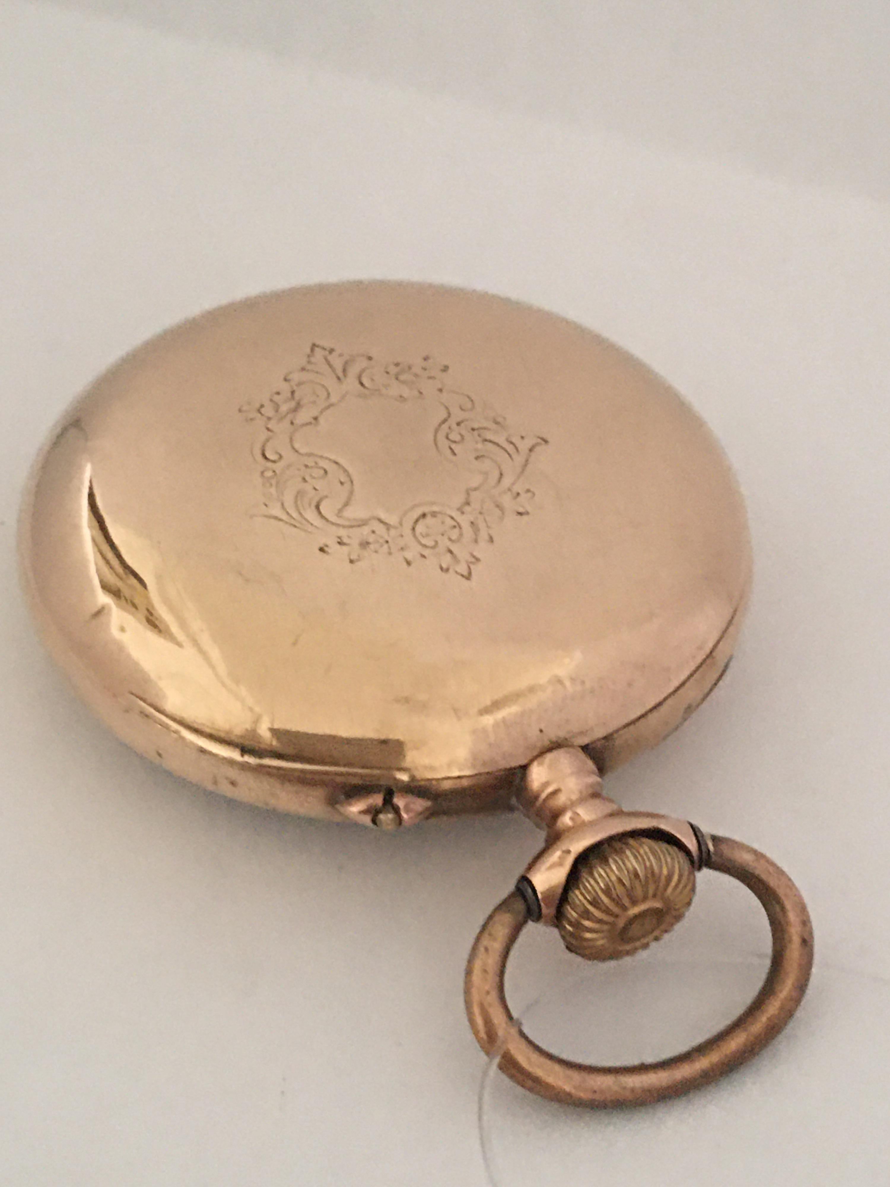 Antike antike Taschenuhr aus 14 Karat Gold, schlüsselloser Aufzug im Angebot 1