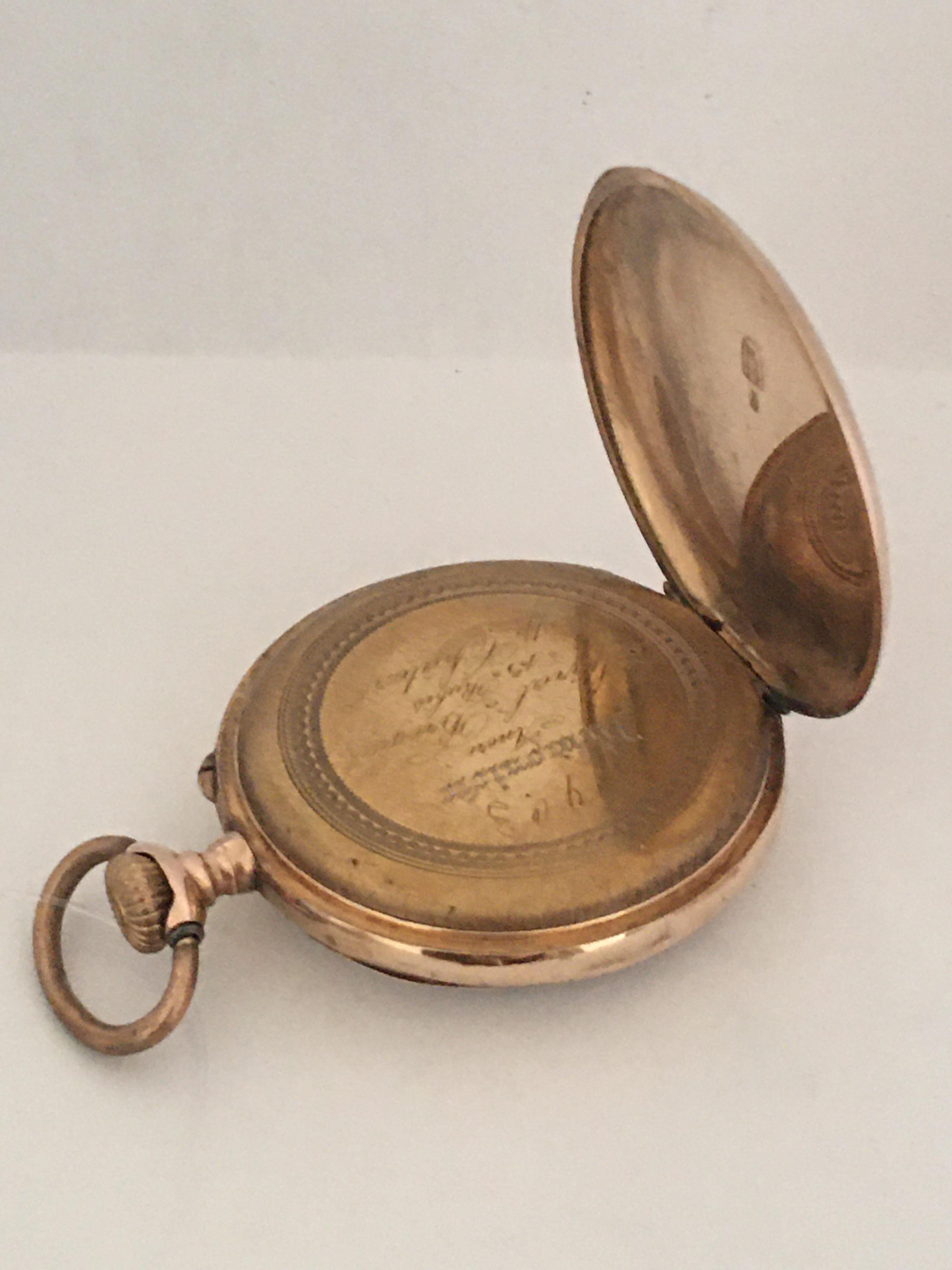 Antike antike Taschenuhr aus 14 Karat Gold, schlüsselloser Aufzug im Angebot 3