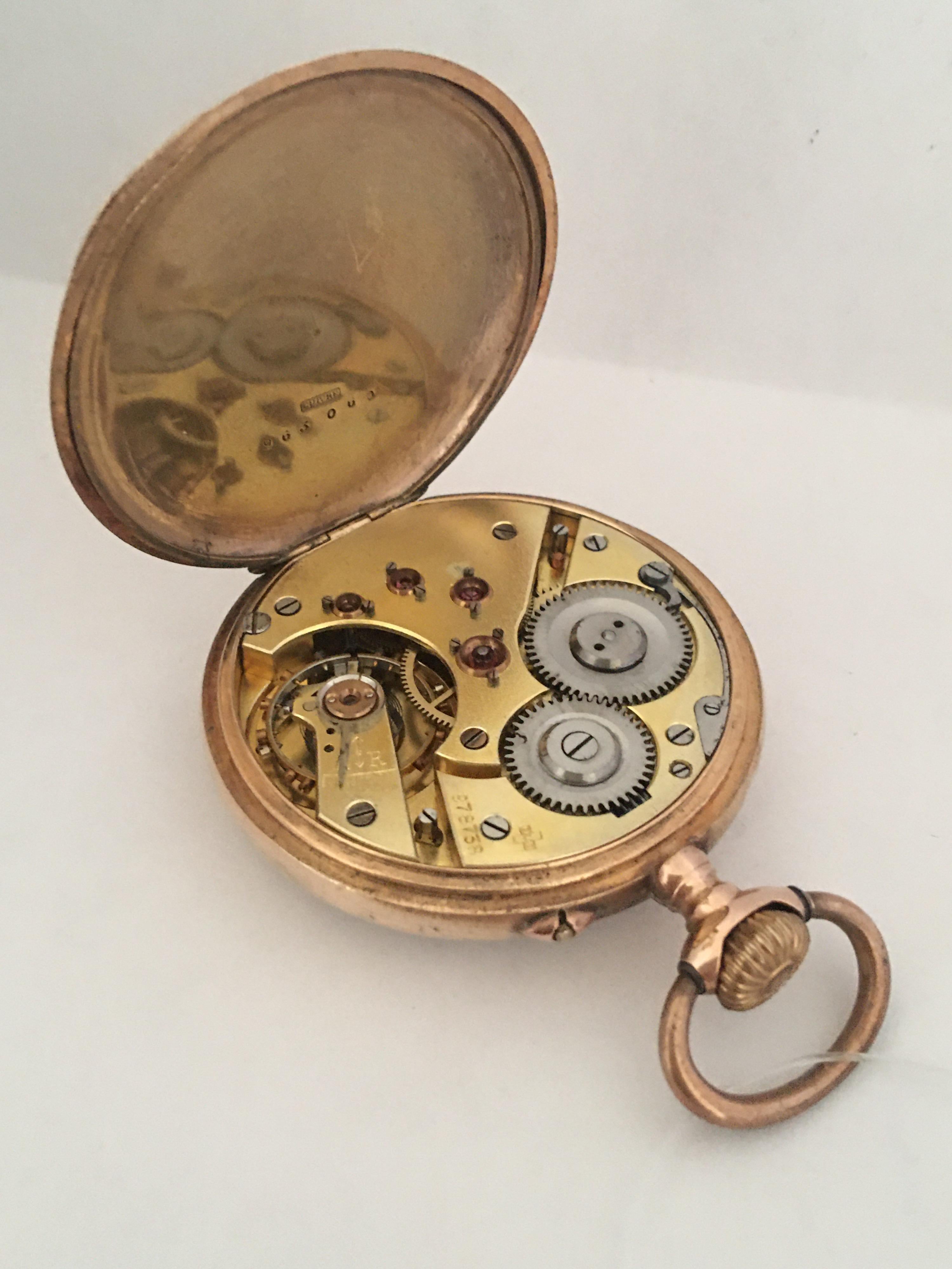 Antike antike Taschenuhr aus 14 Karat Gold, schlüsselloser Aufzug im Angebot 5