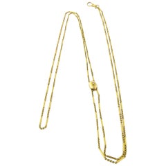 Antique 14 Karat Gold Lariat with Pearl and Gold Slide and Lobster Claw to Hol
