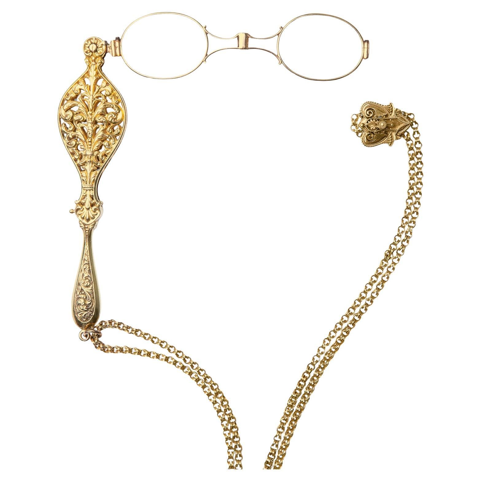 Antique 14 Karat Gold Lorgnette and Long Chain
