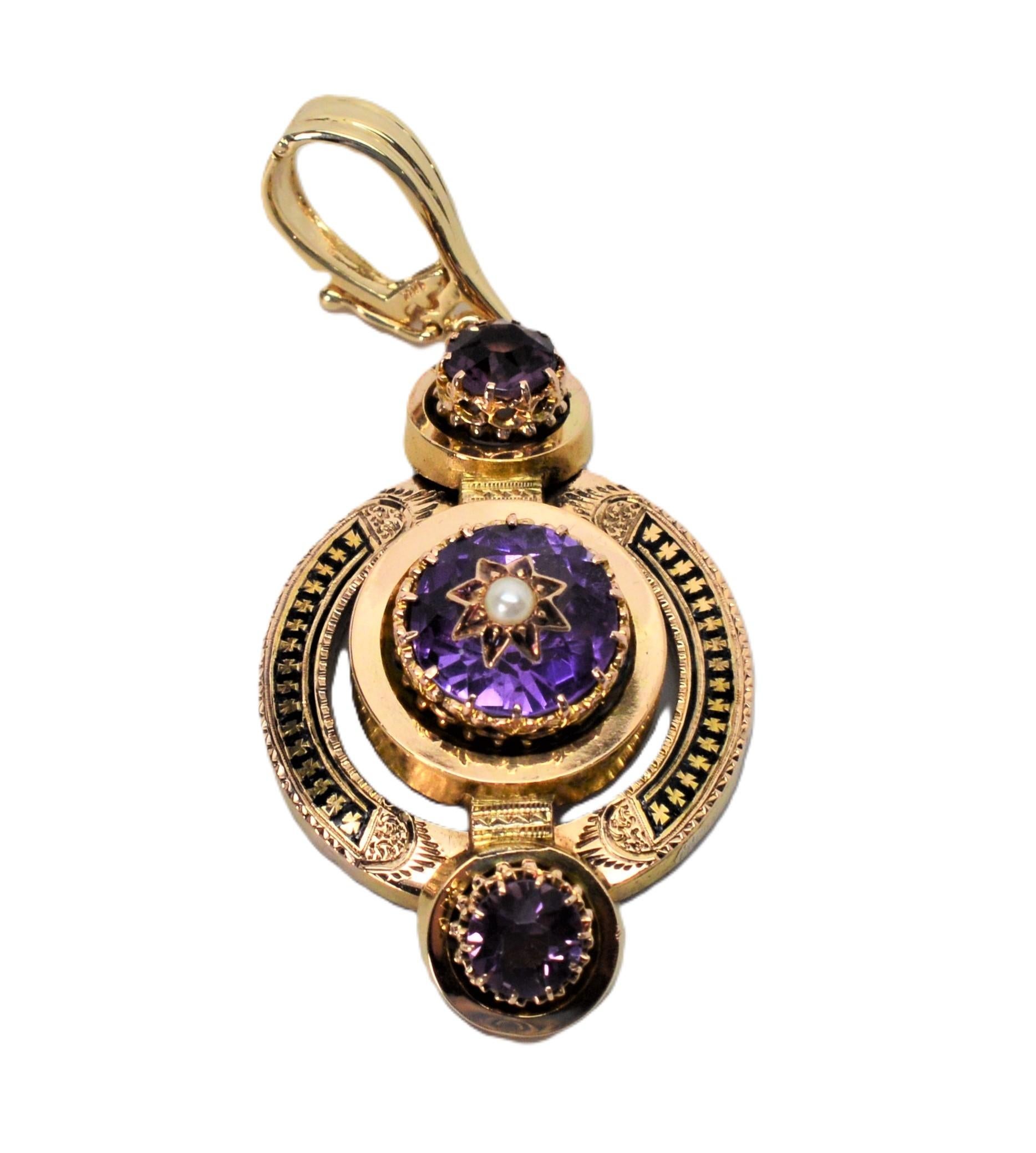 Collana in oro antico con ciondolo di ametista in vendita 3