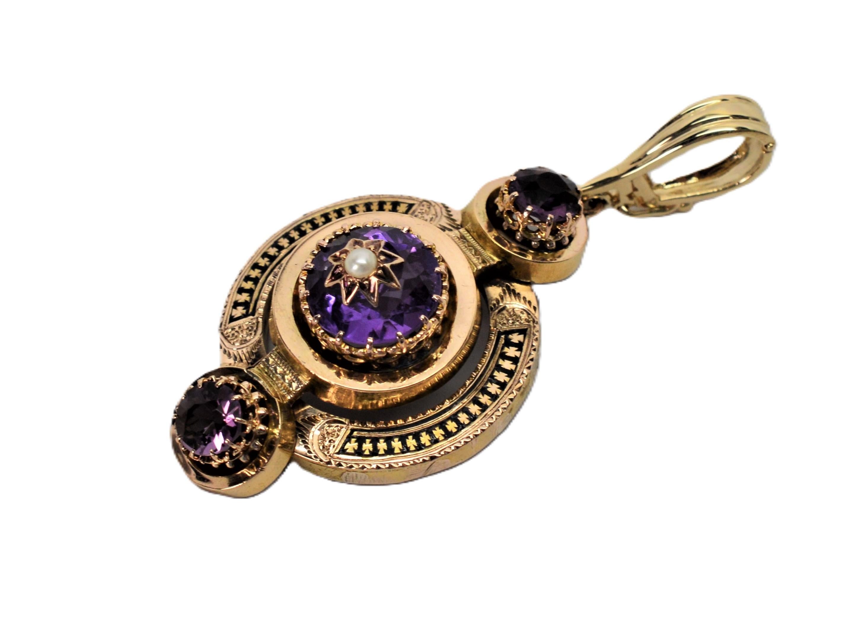 Collana in oro antico con ciondolo di ametista in vendita 4