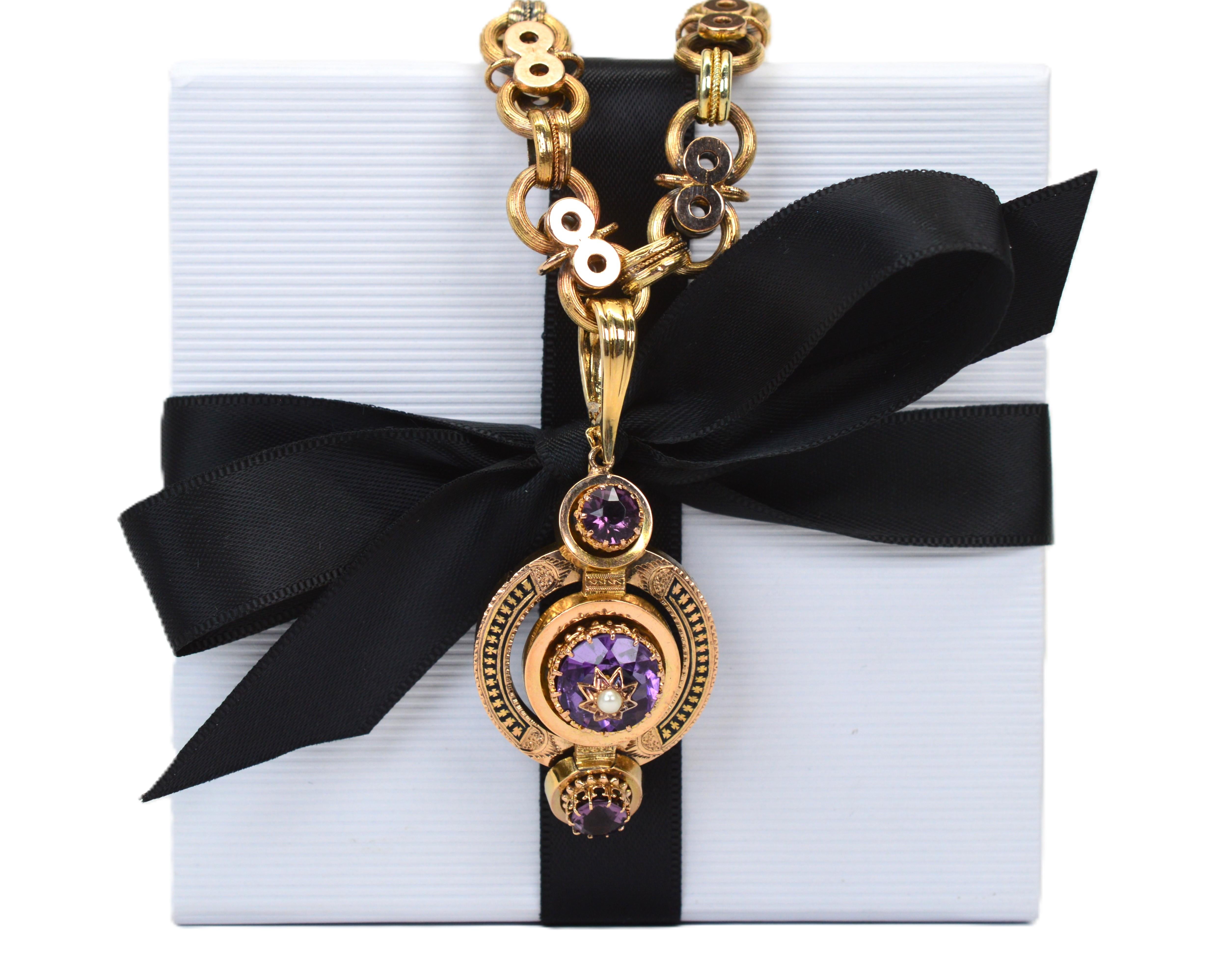 Collana in oro antico con ciondolo di ametista in vendita 6