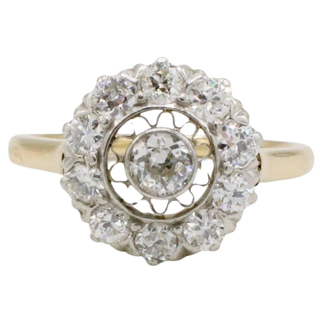 Antiker 14 Karat Gold Alt Europäischer Schliff Natürlicher Diamant Filigraner Cluster Ring