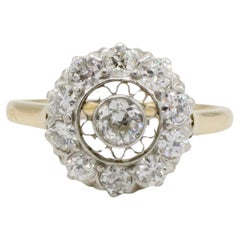 Antique 14 Karat Gold Old European Cut Natural Diamond Filigree Cluster Ring
