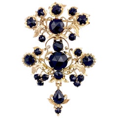 Antique Mid-18th Century 14 Karat Gold Onyx Stomacher Pendant Brooch