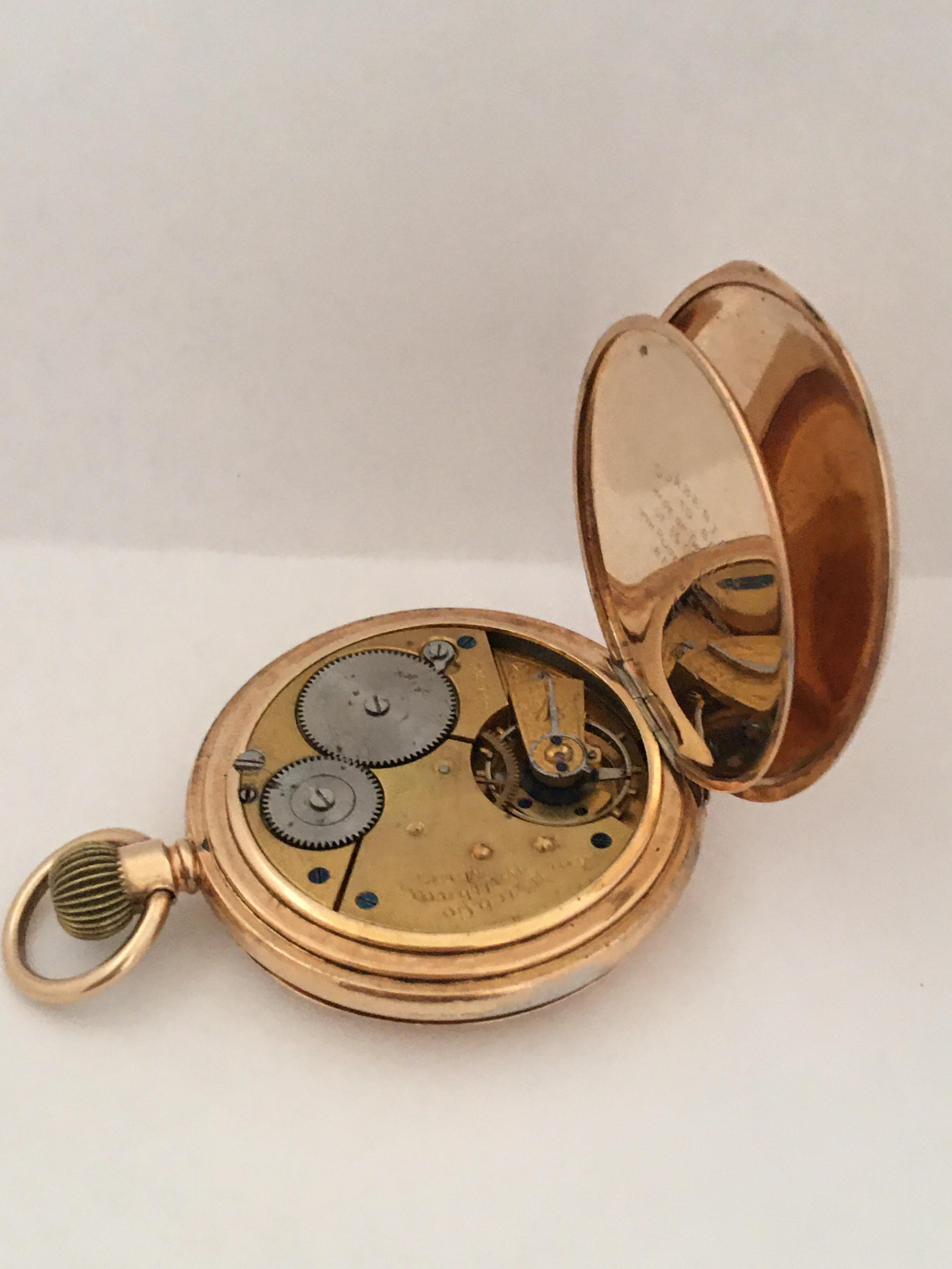 Antique 14 Karat Gold Plated Full Hunter American Waltham Watch Co. Pocket Watch 4