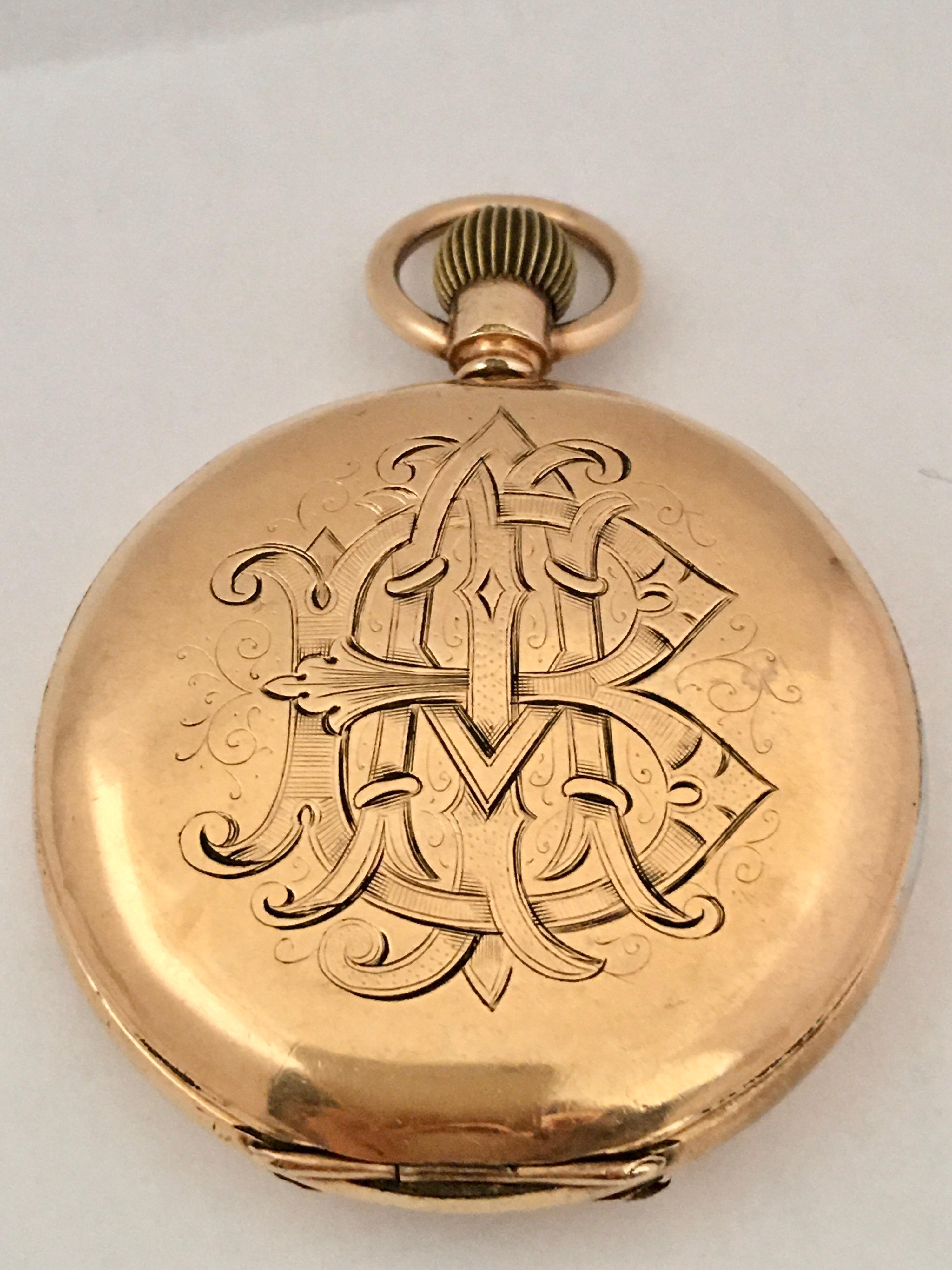 Antique 14 Karat Gold Plated Full Hunter American Waltham Watch Co. Pocket Watch 9