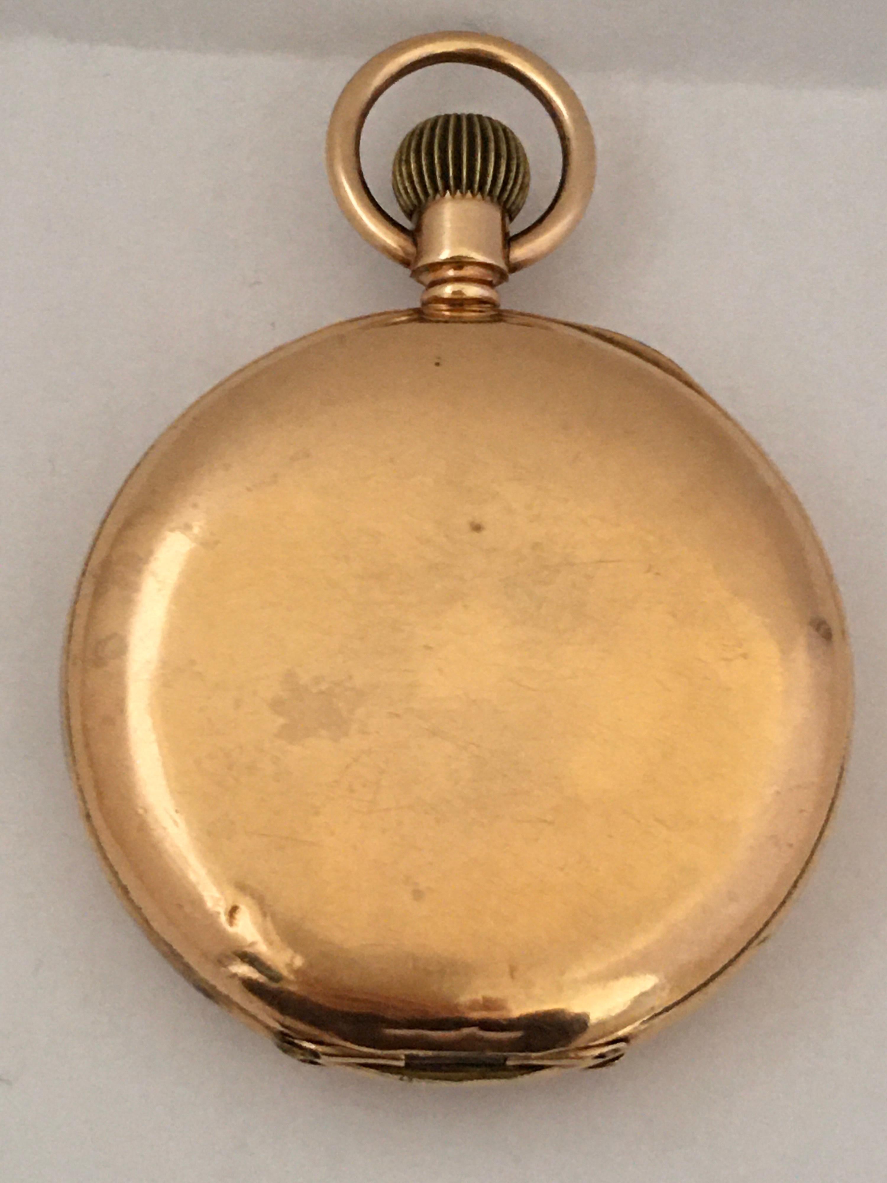 This beautiful antique full hunter pocket watch is in good working condition. It has been serviced and is running well. Visible signs of wearing on the case as shown(some gold plated came off).

Please study the images carefully carefully as form